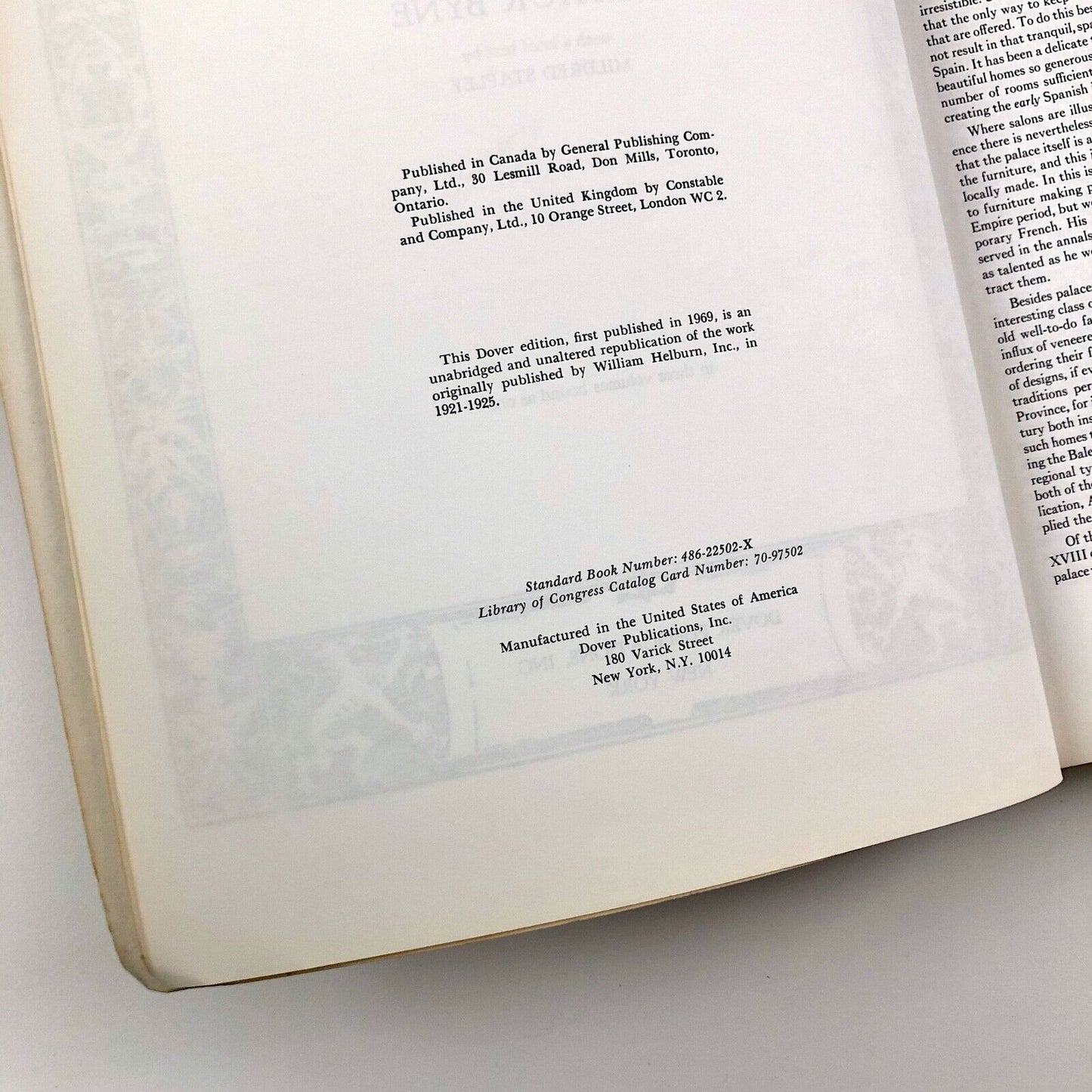 Spanish Interiors and Furniture | Arthur Byne & Mildred Stapley | Dover Books, 1969