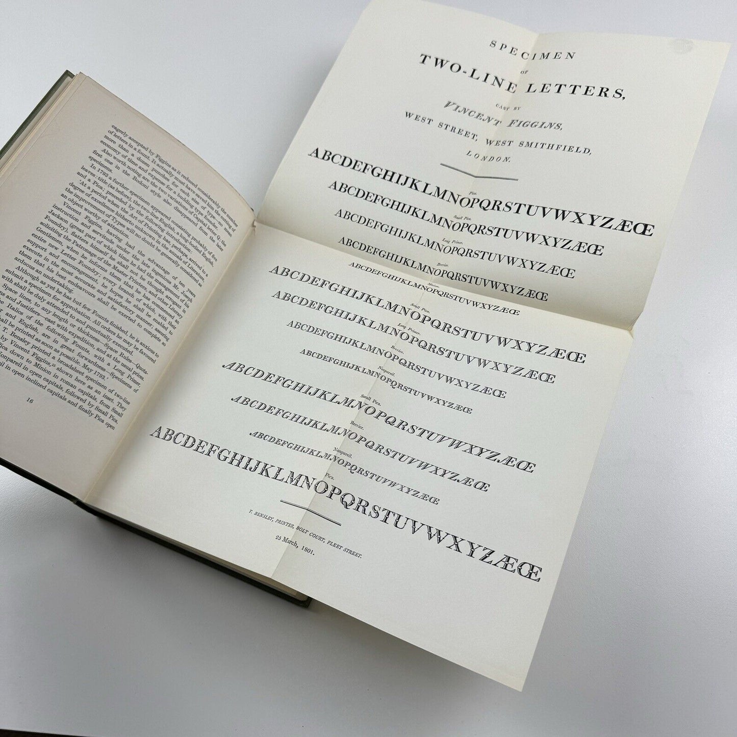 Vincent Figgins Type Specimens 1801 and 1815 edited Berthold Wolpe | The Printing Historical Society, St Bride Institute, 1967 | ex-library Westminster Libraries