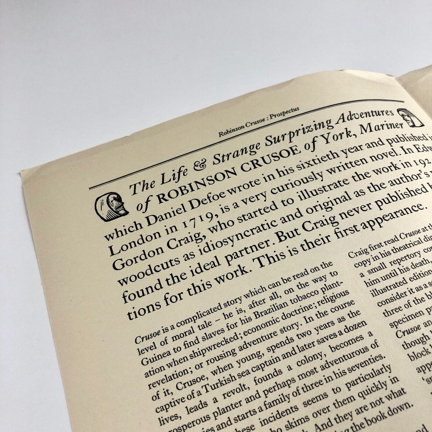 Prospectus for Daniel Defoe, Robinson Crusoe | Basilisk Press| illustrations by Edward Gordon Craig