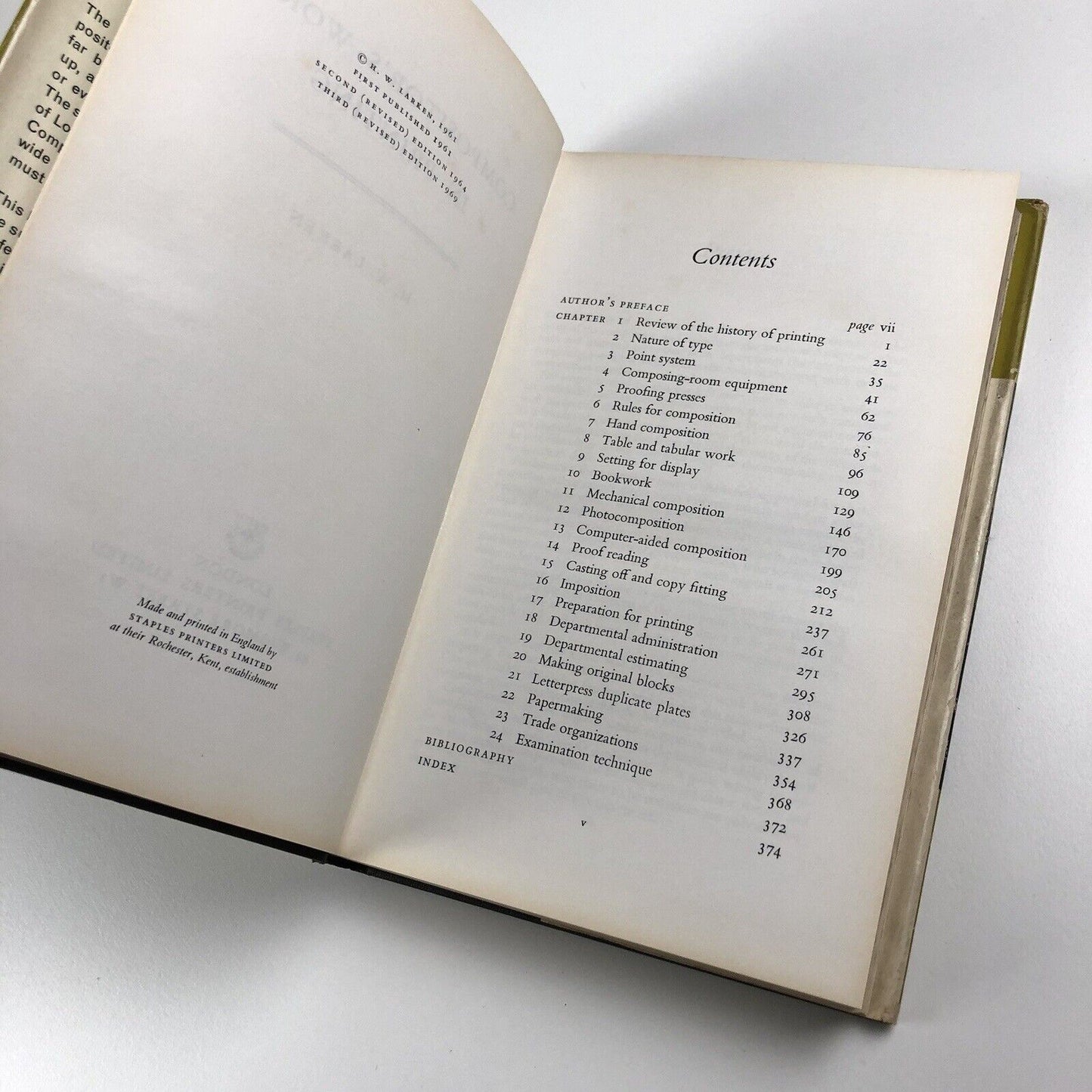 Compositor's Work in Printing H.W. Larken | Staples Printers Ltd, 1969 third revised edition