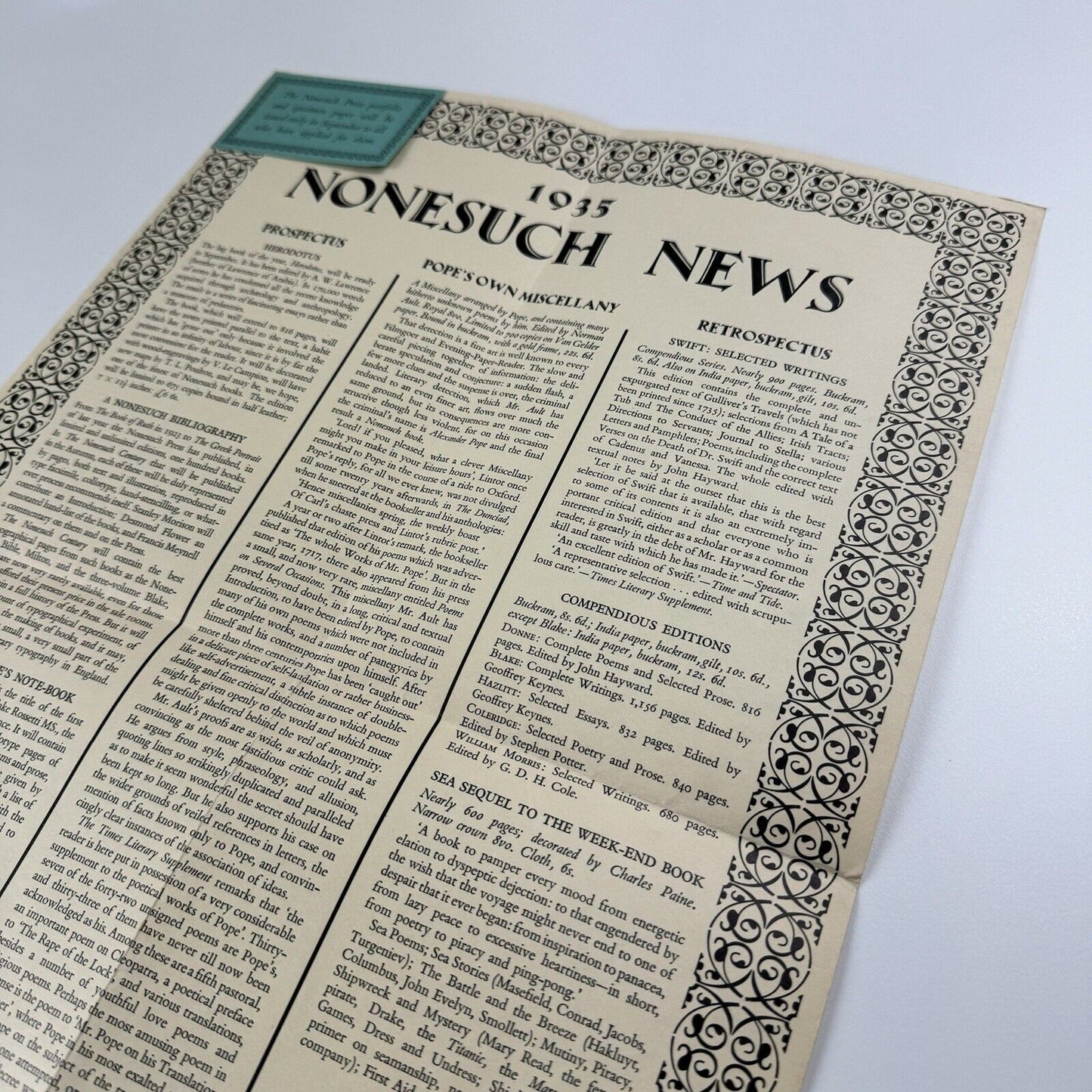 Nonesuch News – 1935 – broadsheet/poster folded | The Nonesuch Press