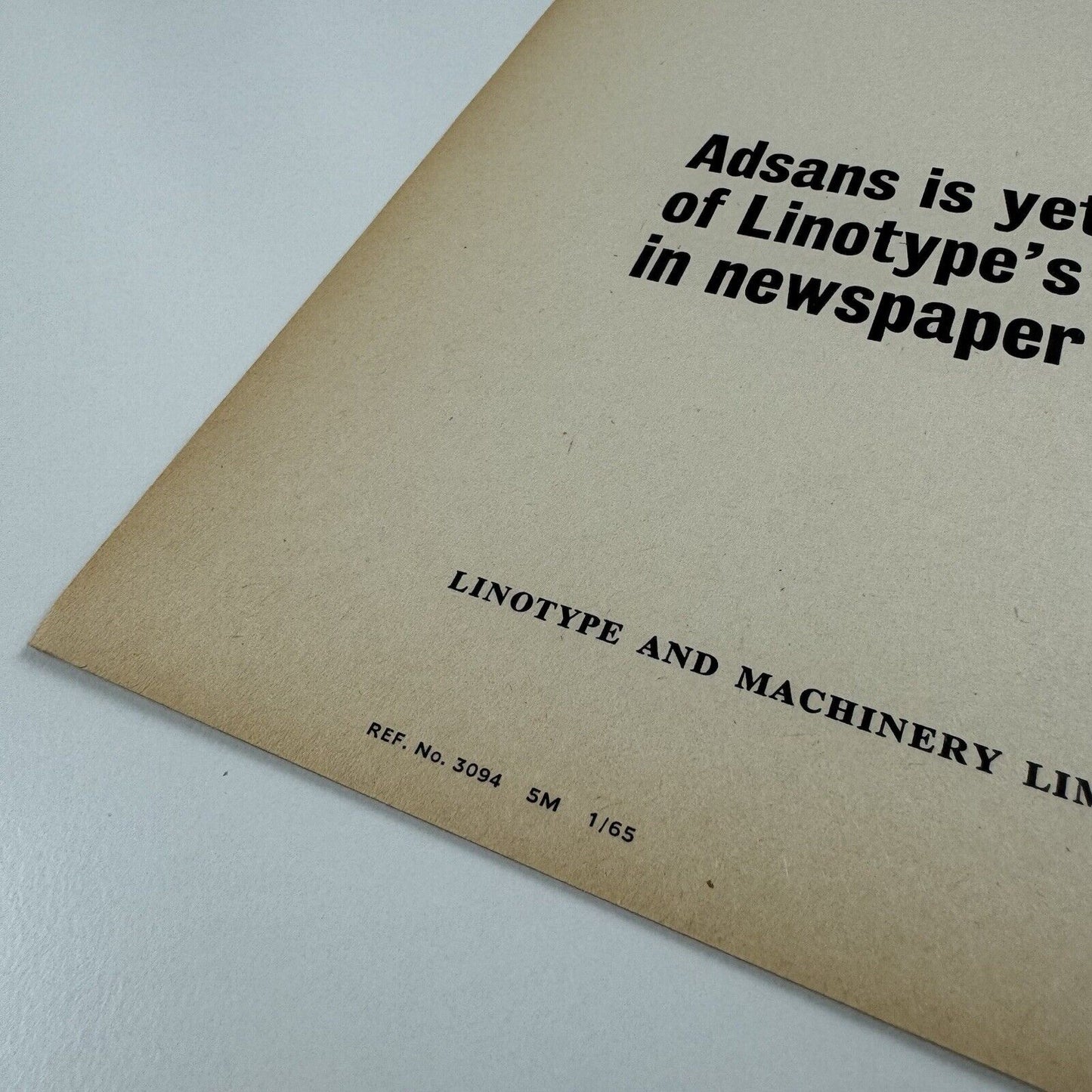 Linotype Adsans – A Sans Serif Face for Classified Advertisements | Type specimen leaflet, 1965