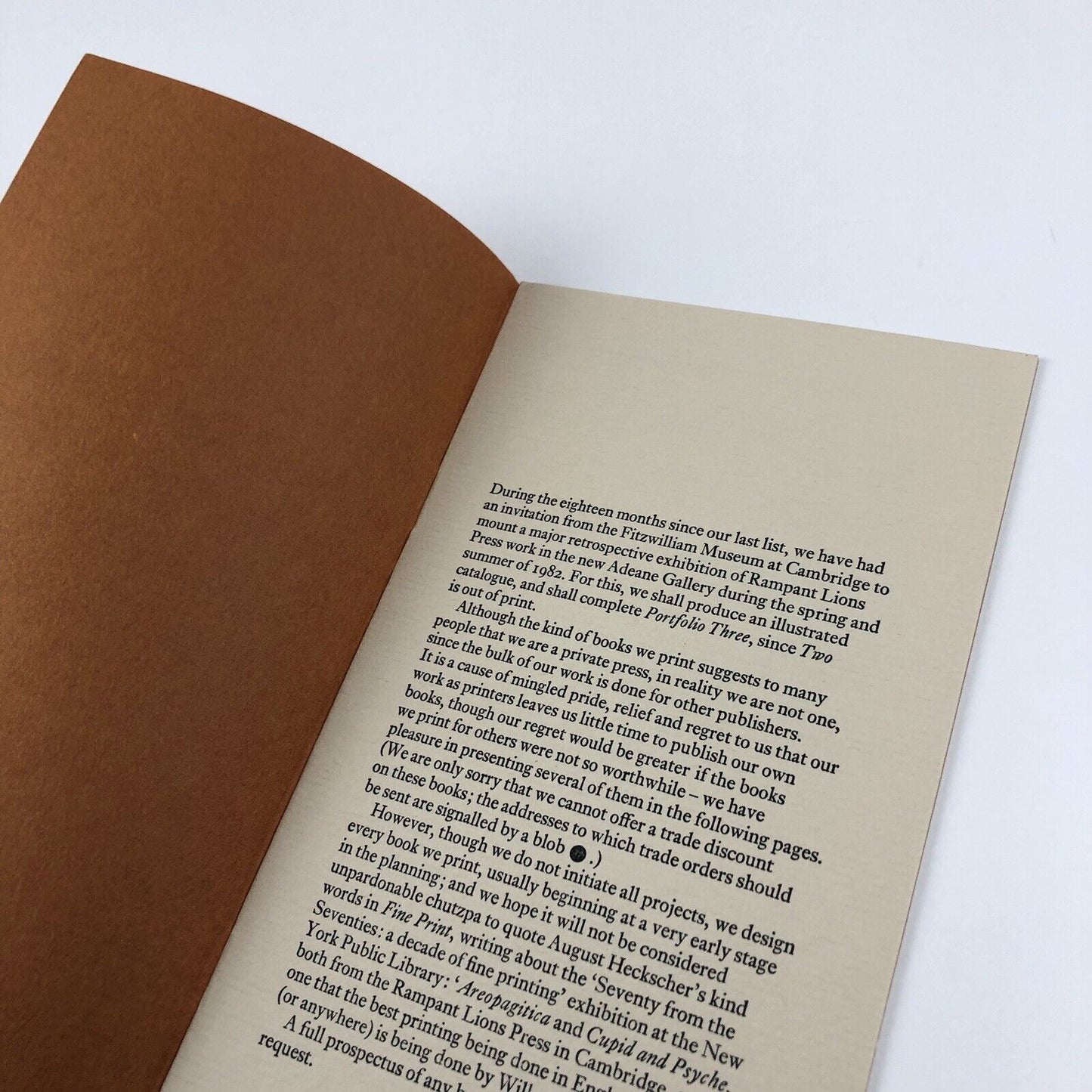 Rampant Lions Press booklet – Books Designed and Printed by Will and Sebastian Carter | 1980