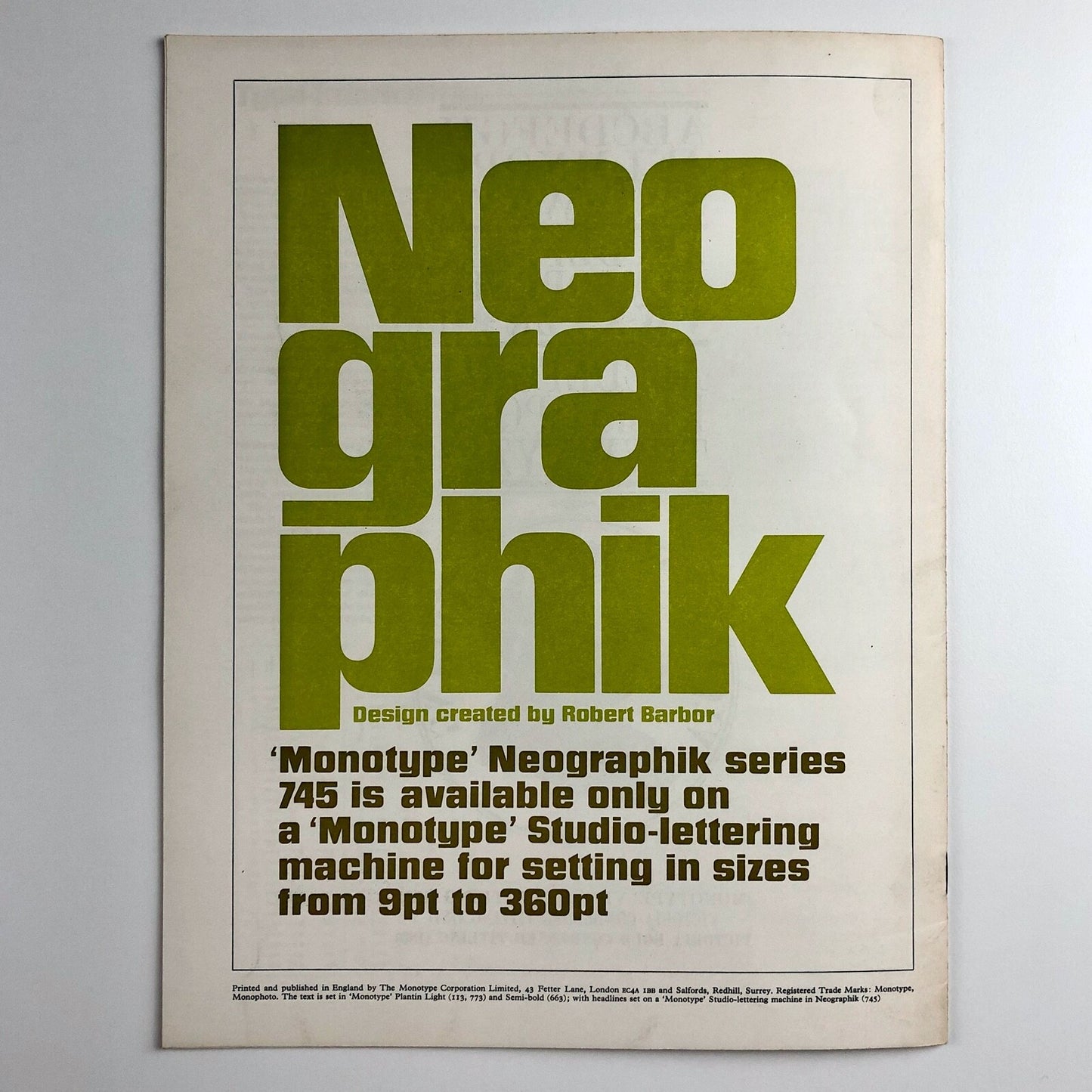 Monotype Newsletter 88 + 'Dante' type specimens Robert Barbor | February 1971