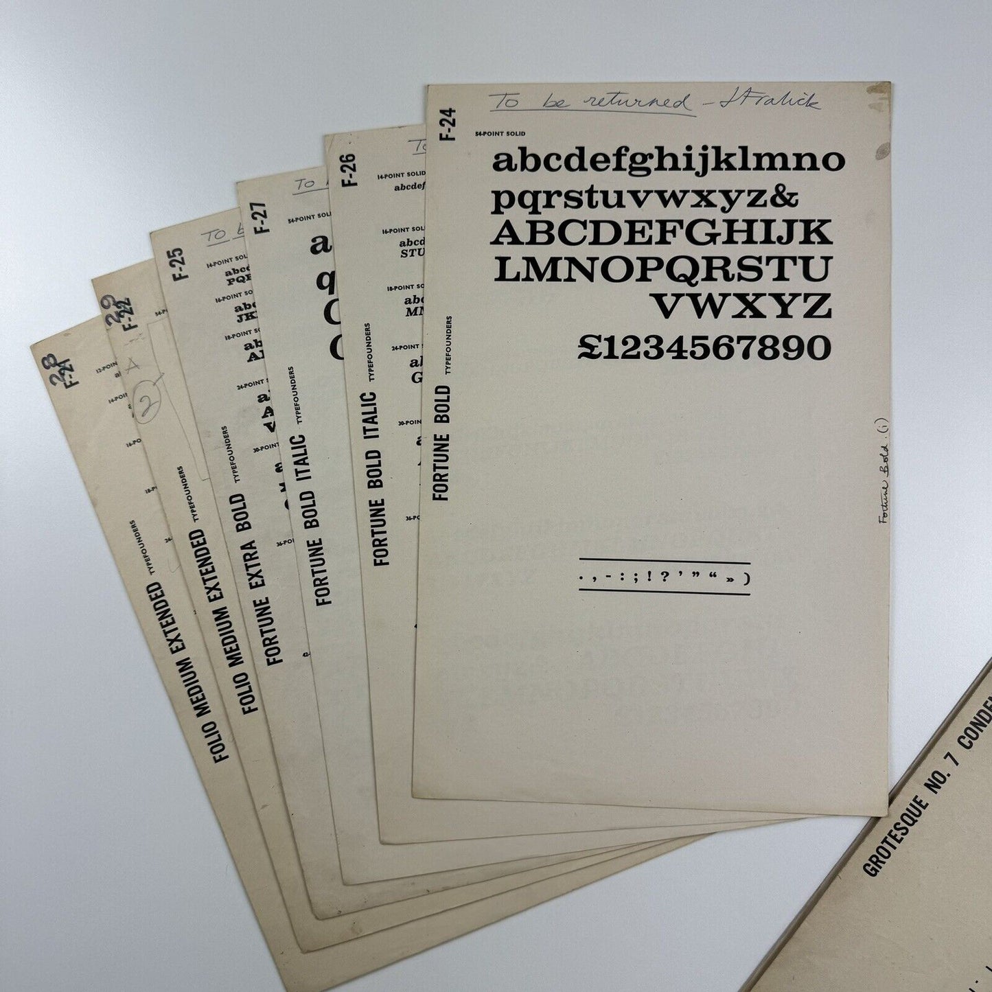 Typefounders - collection of 48 type specimen sheets | Venus, Grotesque, Folio, Fortune, News Gothic, etc