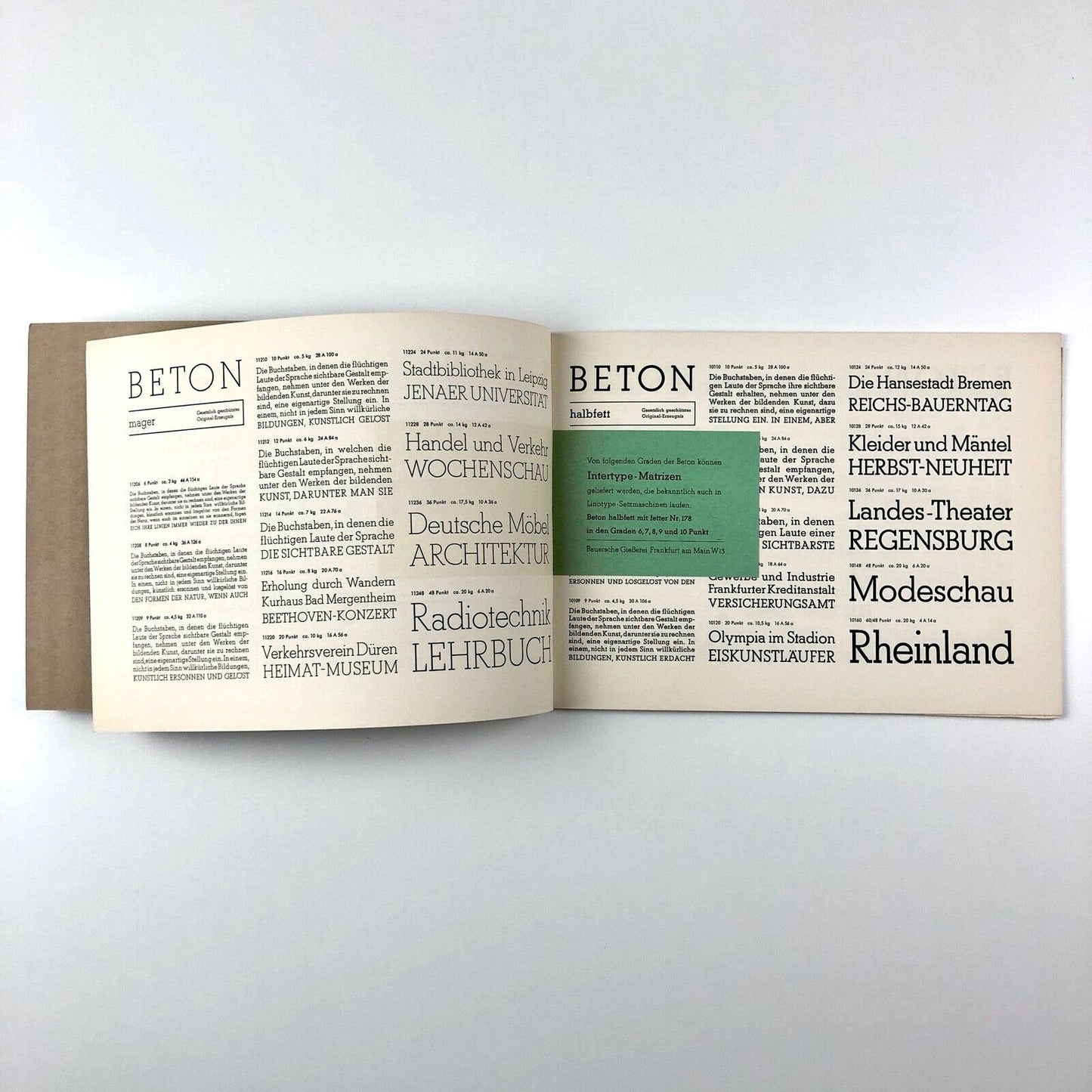 Beton type specimen brochure | Bauersche (Bauer) Giesserei, Frankfurt Am Main