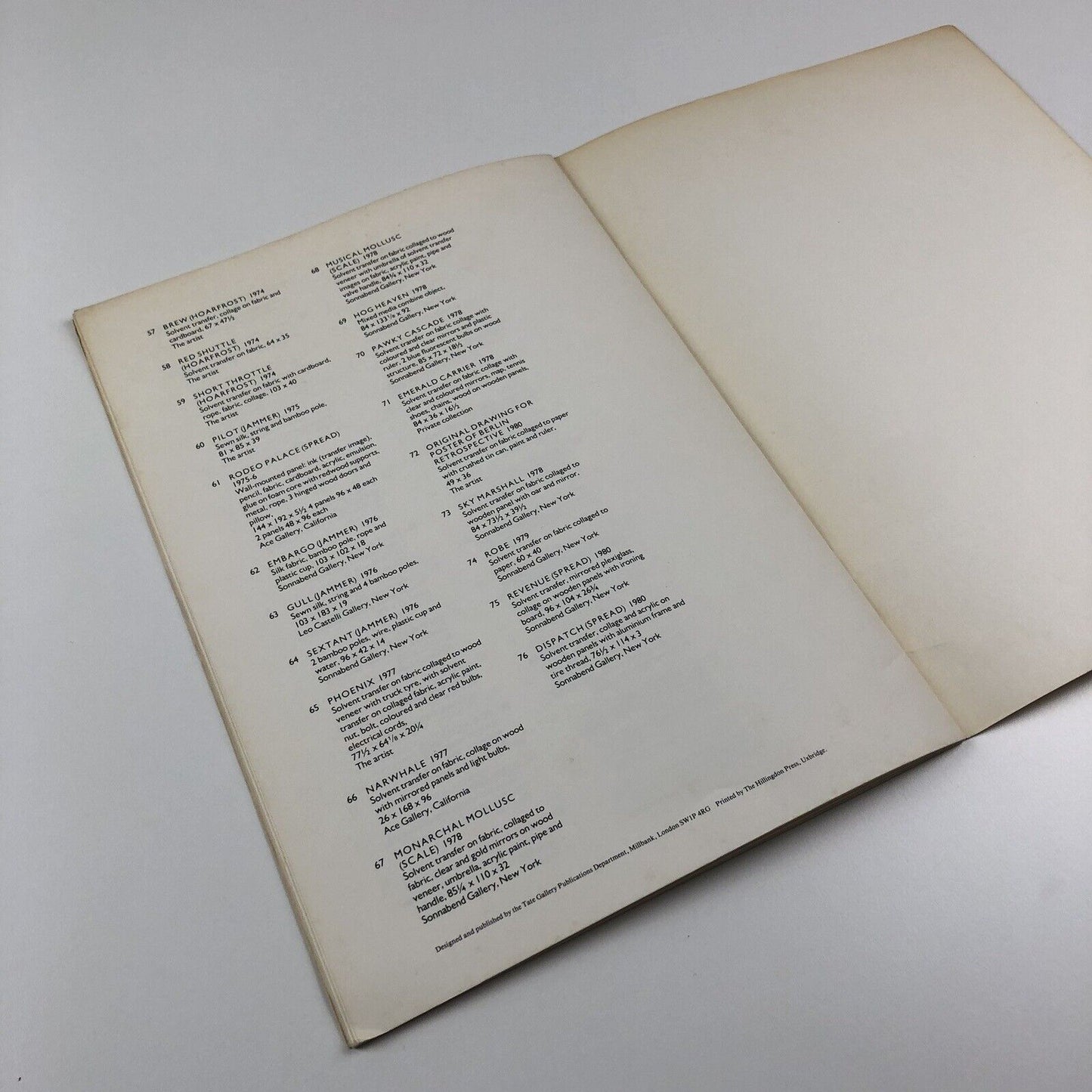 Robert Rauschenberg | Tate Gallery exhibition catalogue, 1980