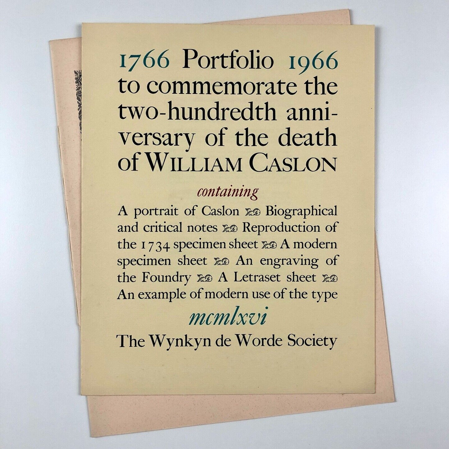 William Caslon 1766–1966 | Wynkyn de Worde | Portfolio with nine inserts, 1966