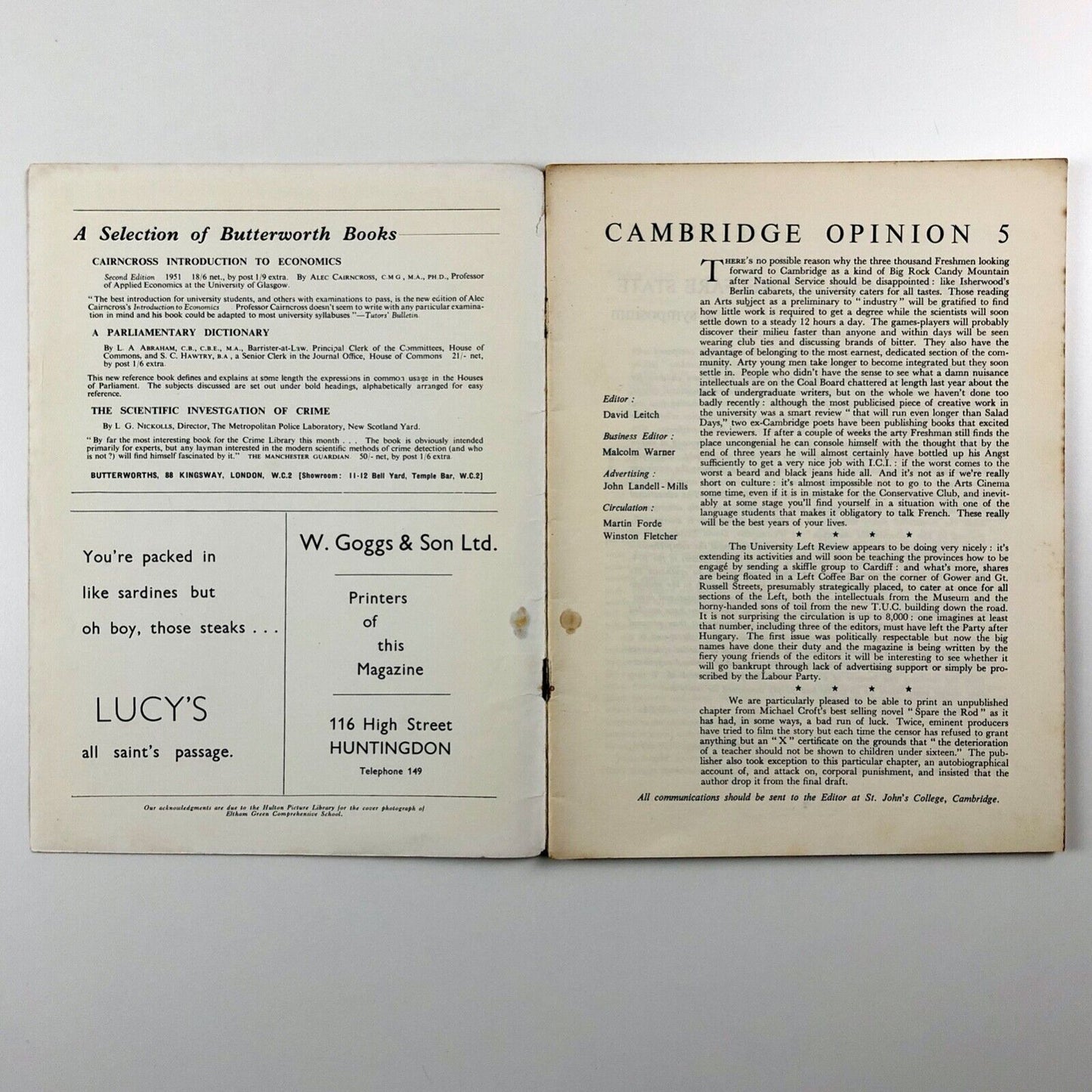 Cambridge Opinion magazine | No. 5 edited by David Leitch, undated believed to be 1957