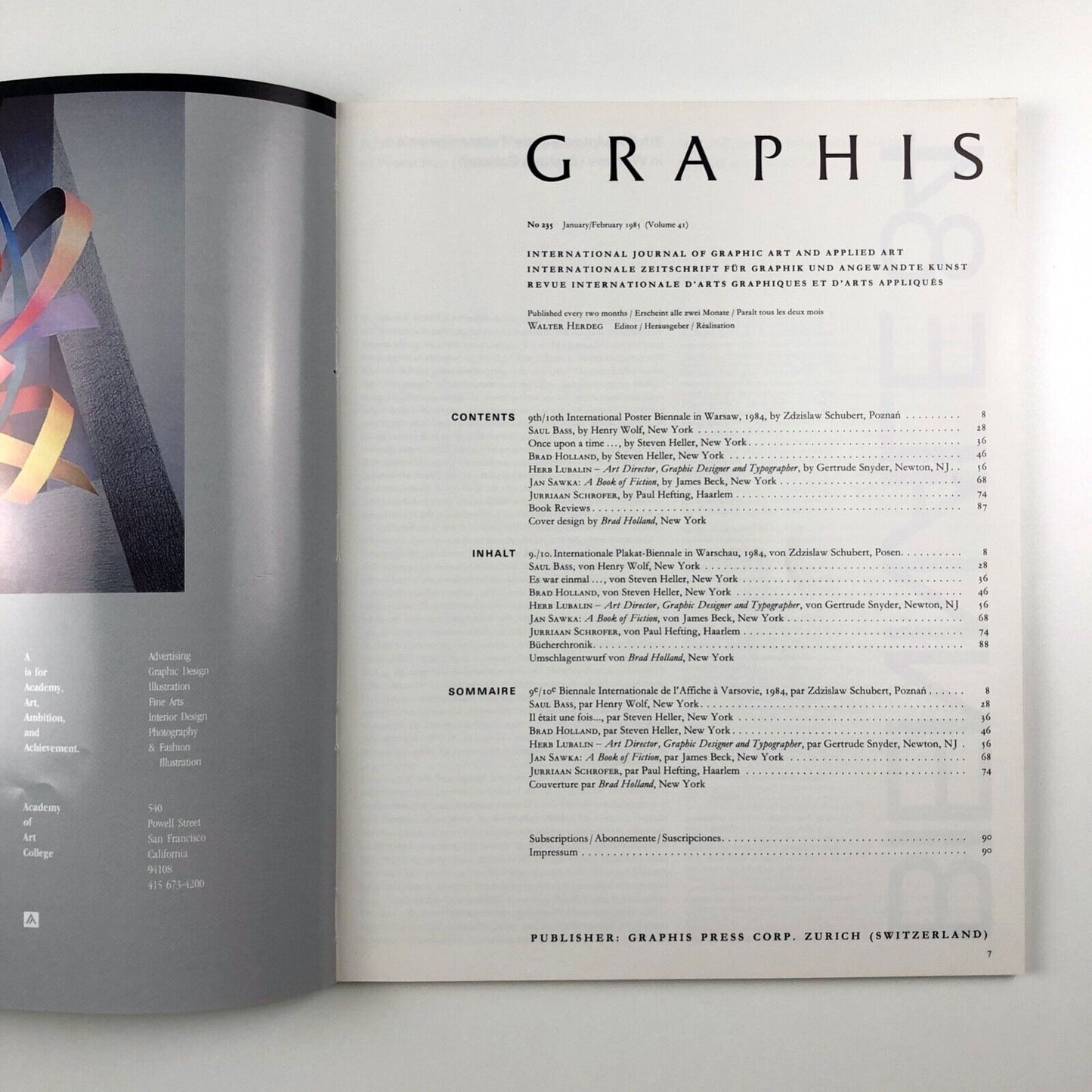 Graphis journal No 235 Vol 41 | Jan/Feb 1985 | Graphis Press Corp