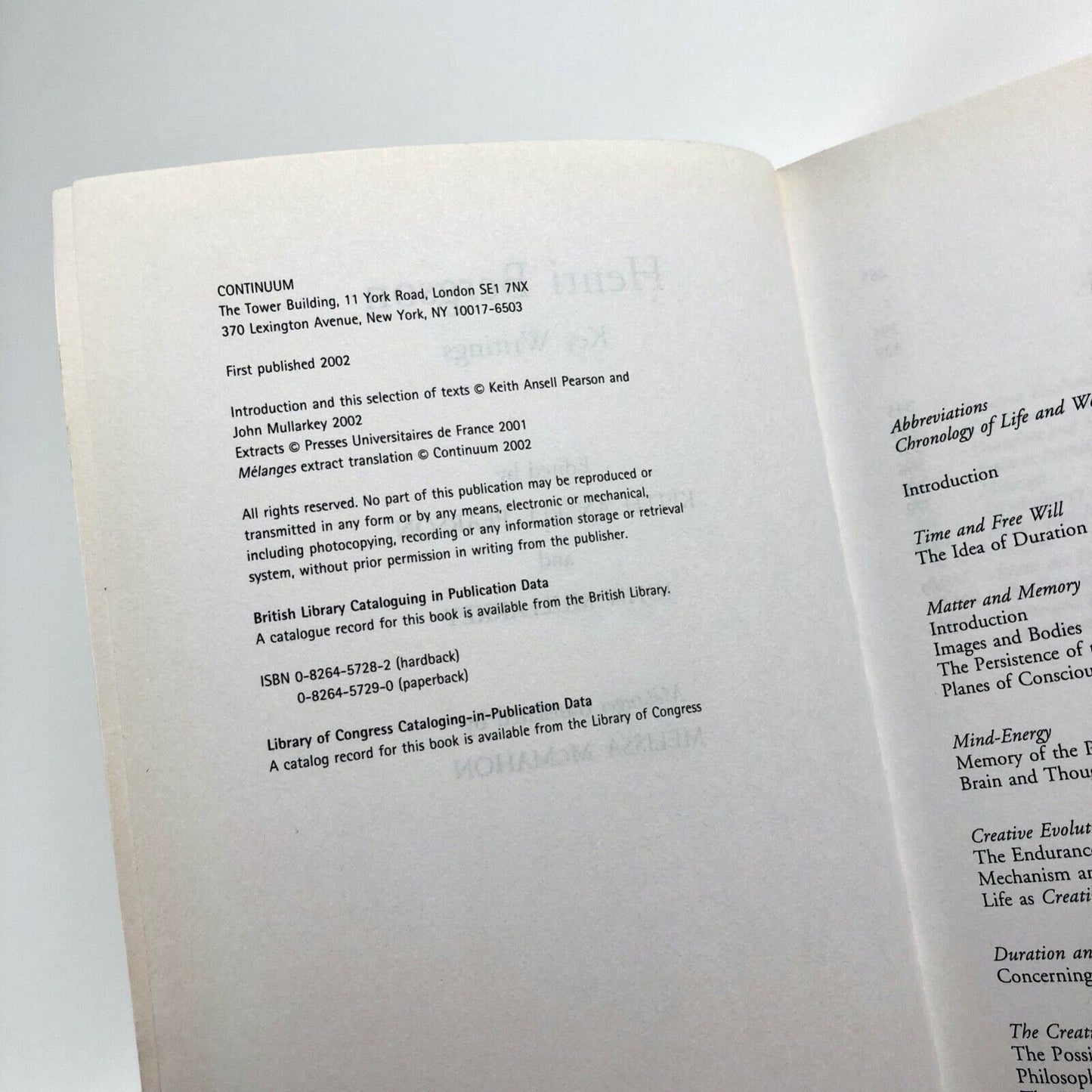 Henri Bergson – Key Writings | Edited by Keith Ansell Pearson and John Mullarkey | Continuum, 2002