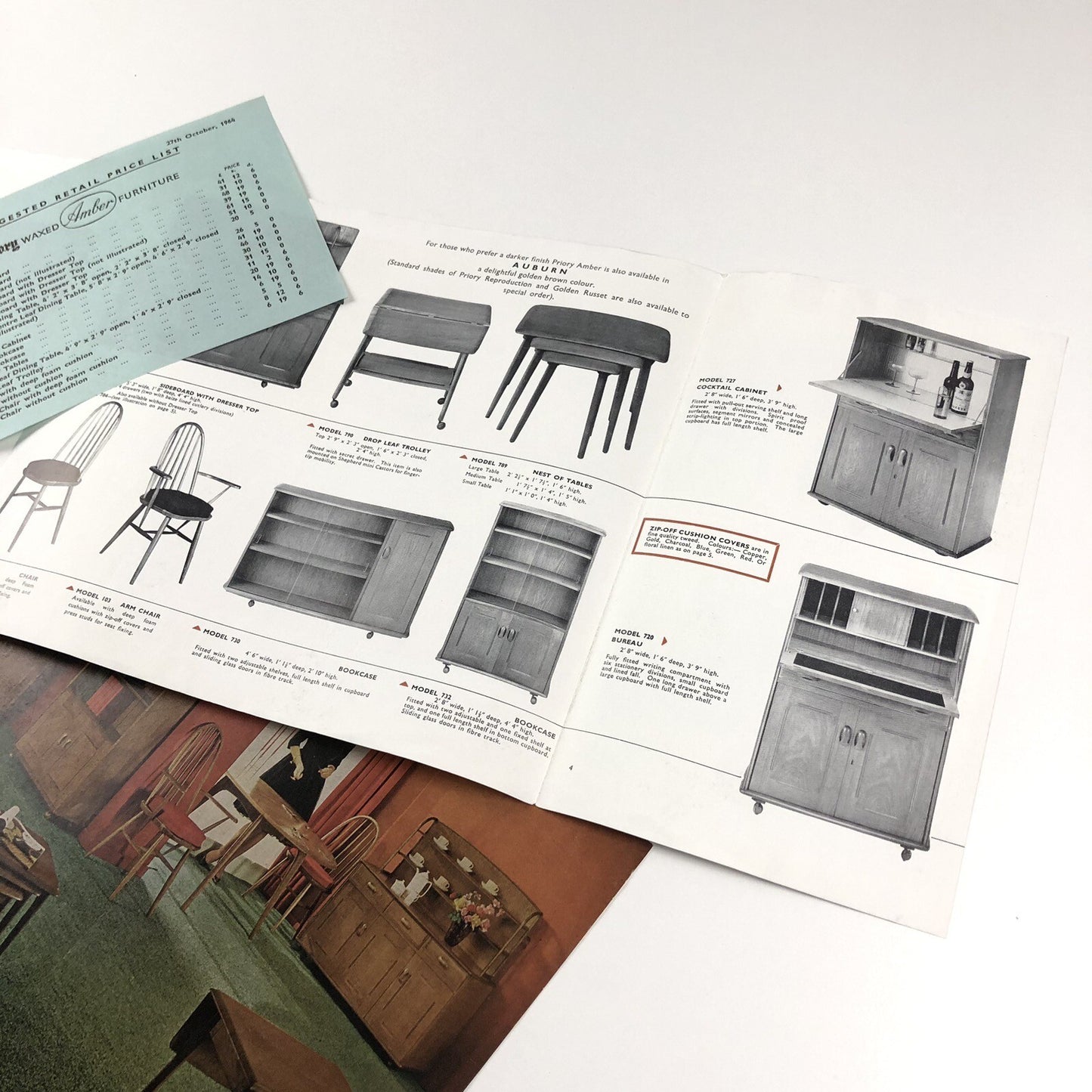 2 x Priory Waxed Amber furniture brochures & price lists | 1963 and 1964