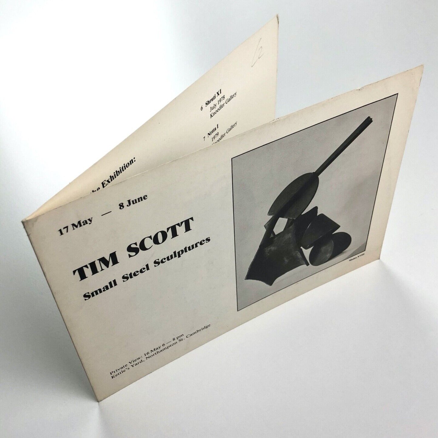 Private view invite for Tim Scott Small Steel Sculptures | Kettle's Yard, Cambridge, 1980