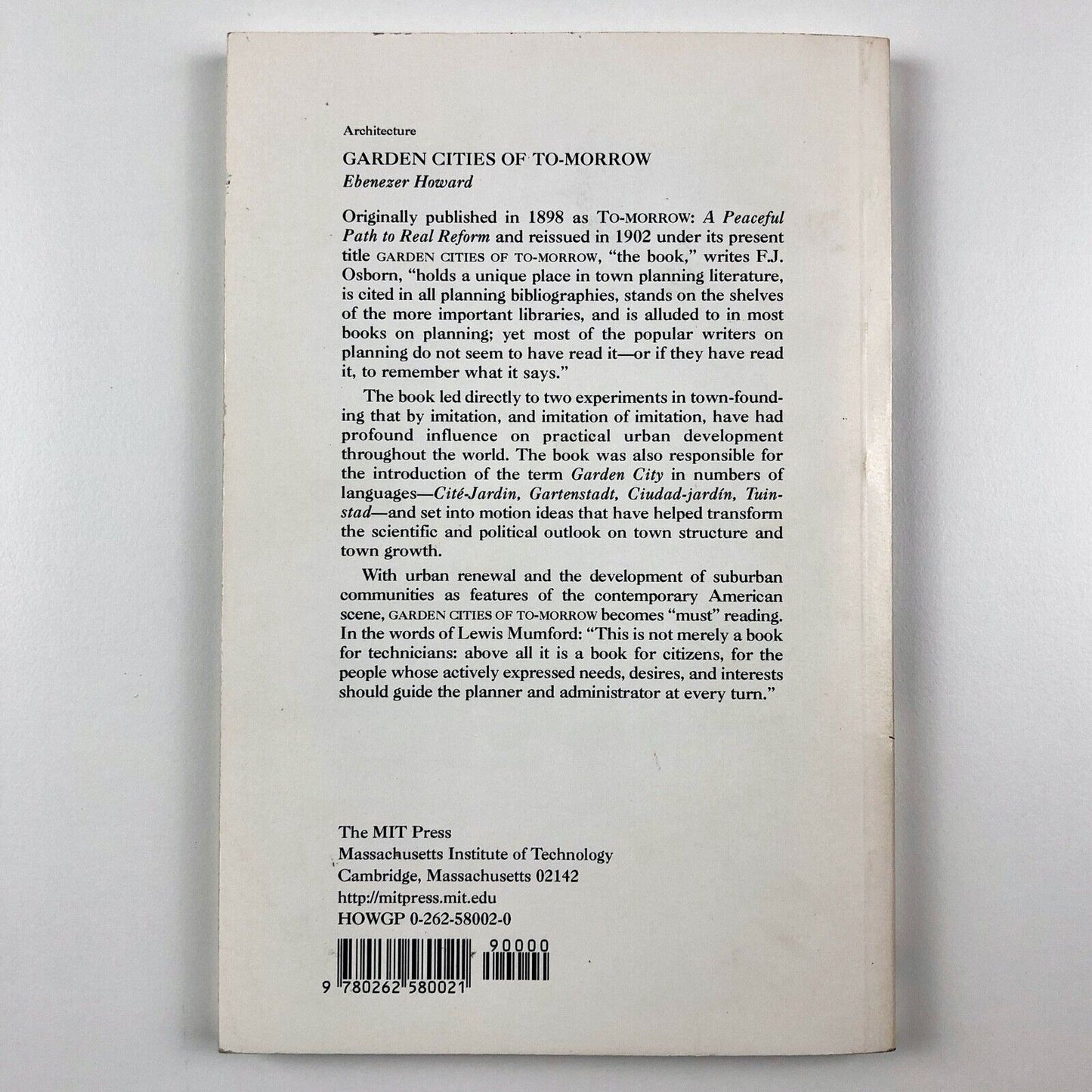 Garden Cities of To-morrow by Ebenezer Howard | Editor F. J. Osborn | Faber 1965