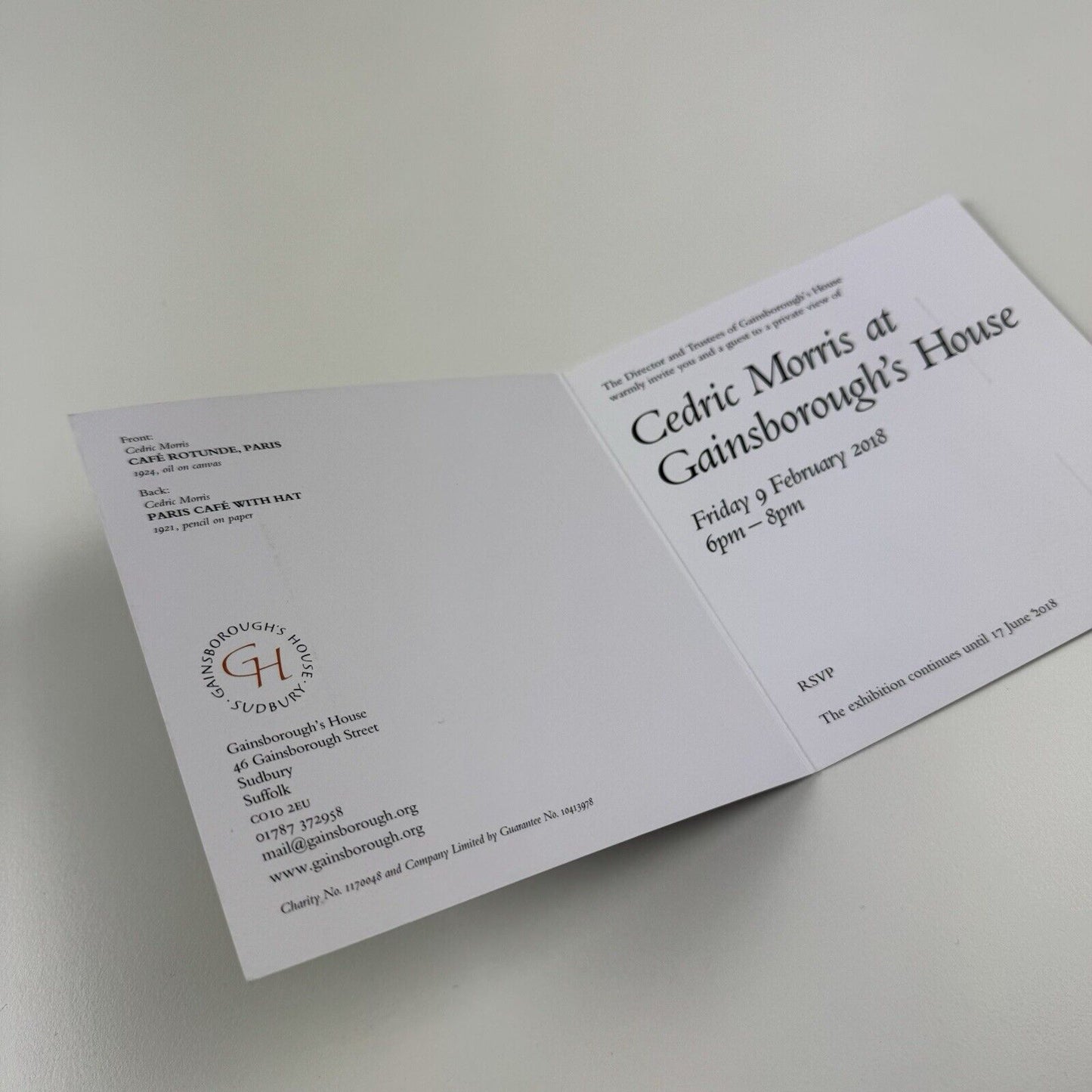 Private view invitation Cedric Morris at Gainsborough’s House, 2018