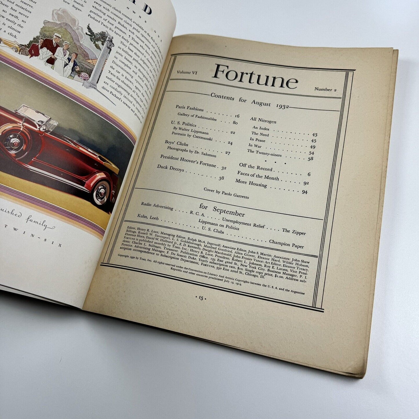 Fortune Magazine August 1932 | Paolo Garretto cover | Joel Barber decoy ducks