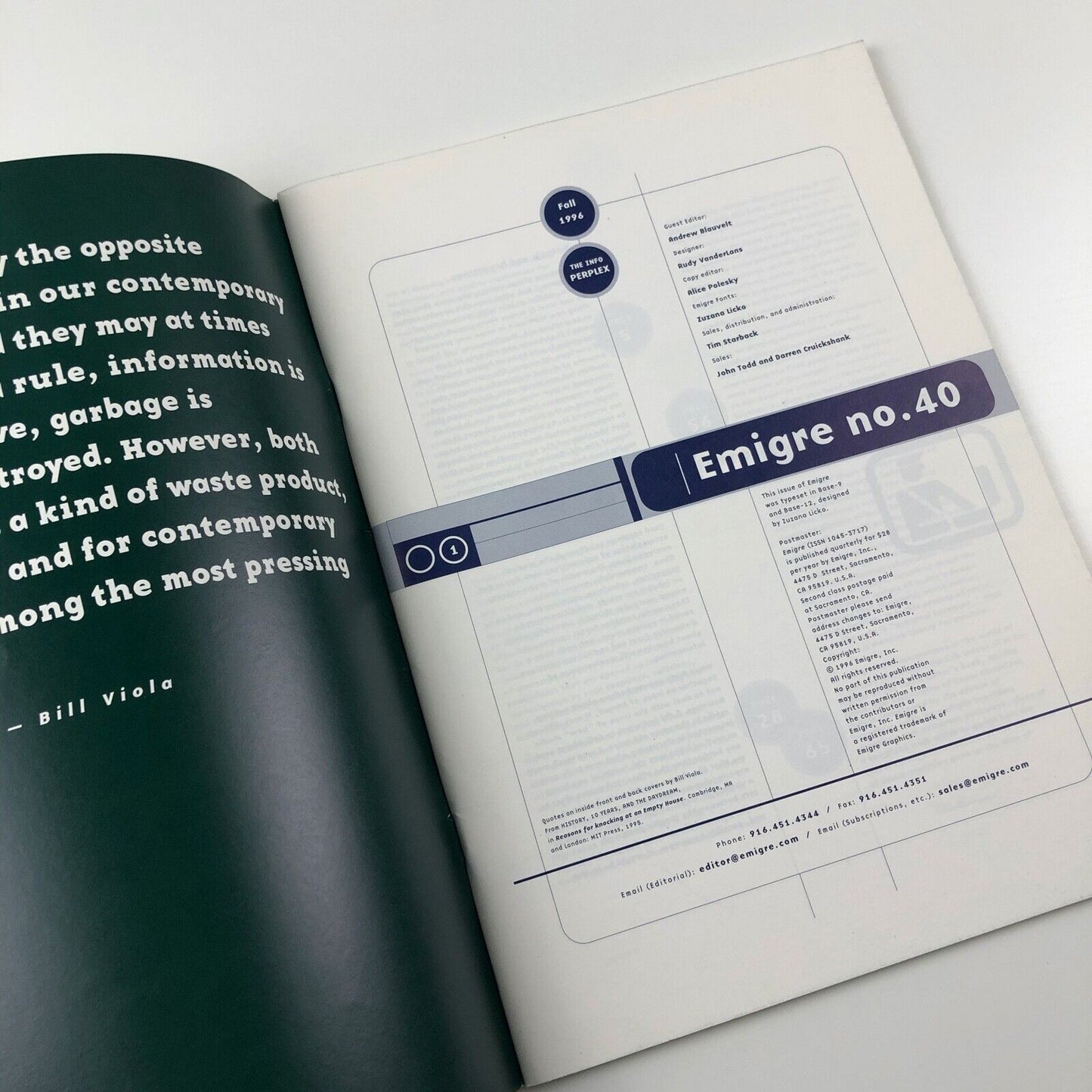 Emigre 40 The Info Perplex | Ed. Andrew Bauvert, designer Rudy VanderLans, 1996