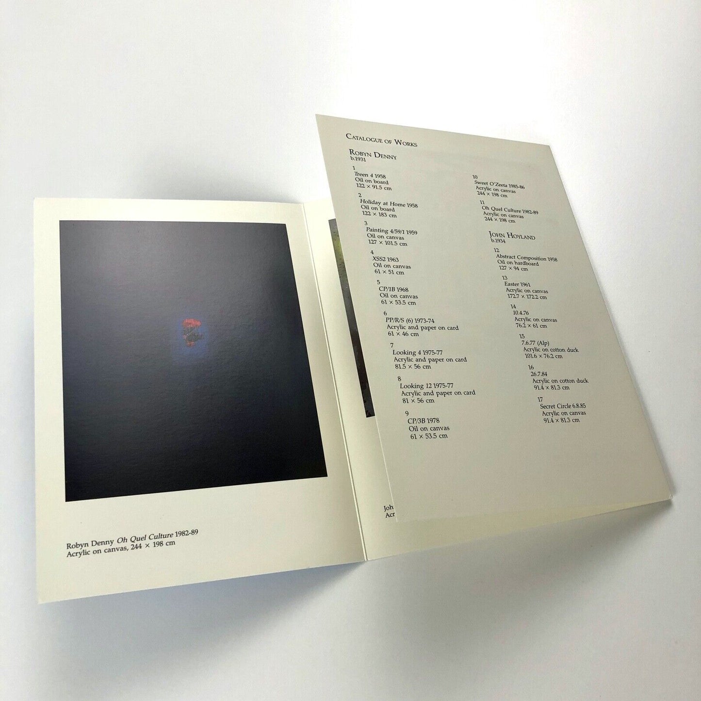 Folding card for Three Artists Three Decades: Robyn Denny, John Holland, Gwyther Irwin | Redfern Gallery, 1992