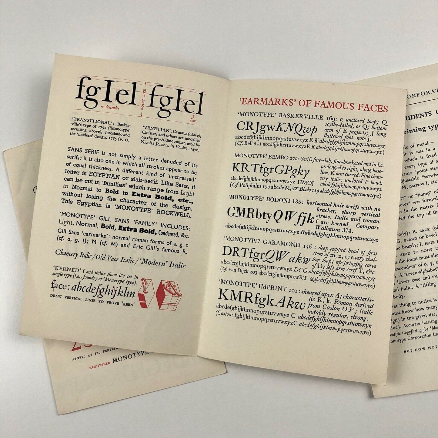 3 x Monotype type specimen leaflets | Student guides to typography