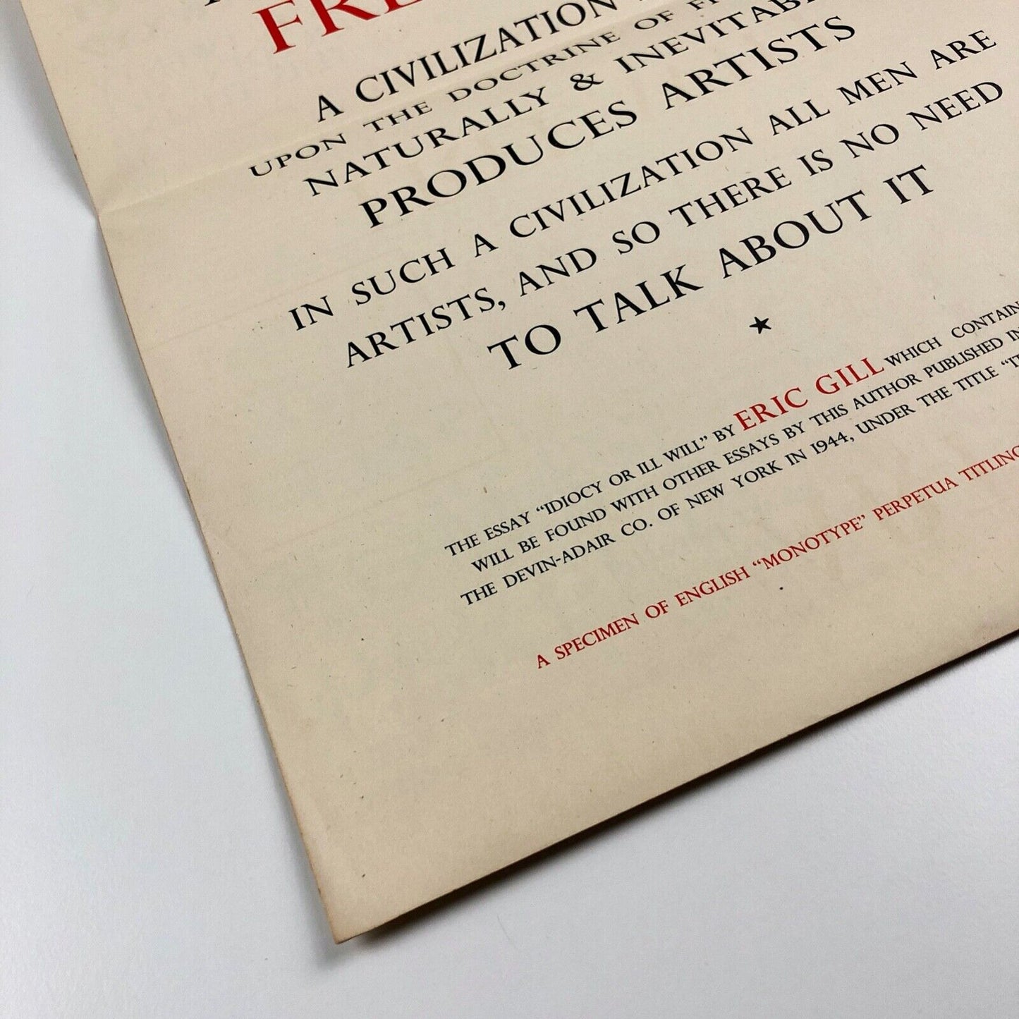 Lanston Monotype Machine Company, Philadelphia | Perpetua type specimen sheet | Eric Gill | Monotype Corporation, 1946