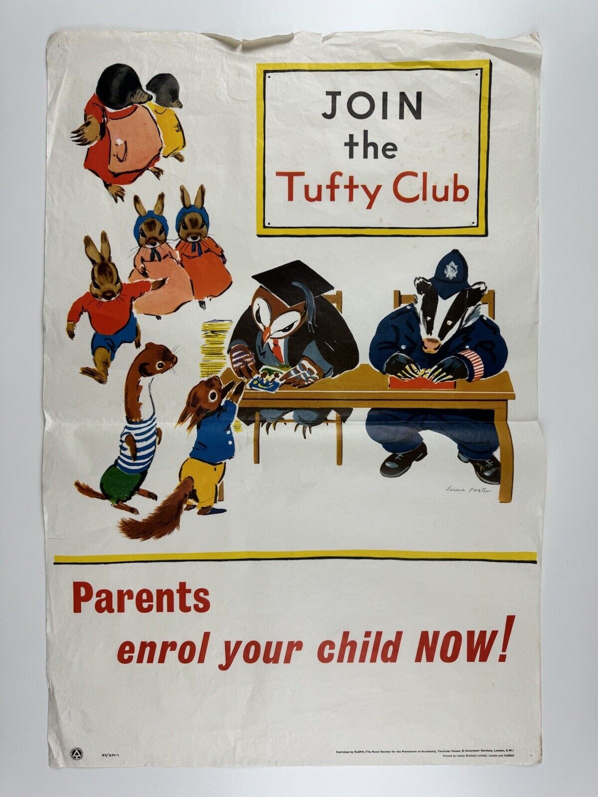 'Join the Tufty Club'. Public information poster Royal Society for Prevention of Accidents (RoSPA) | illustration by Marcia Lane Foster, undated