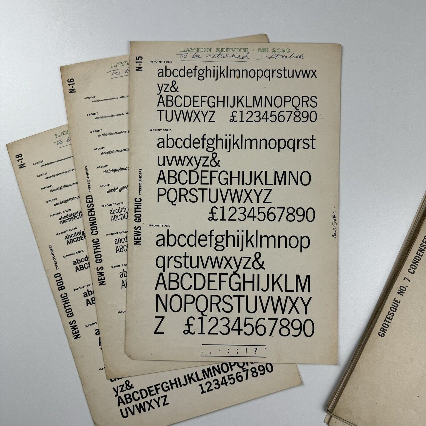 Typefounders - collection of 48 type specimen sheets | Venus, Grotesque, Folio, Fortune, News Gothic, etc