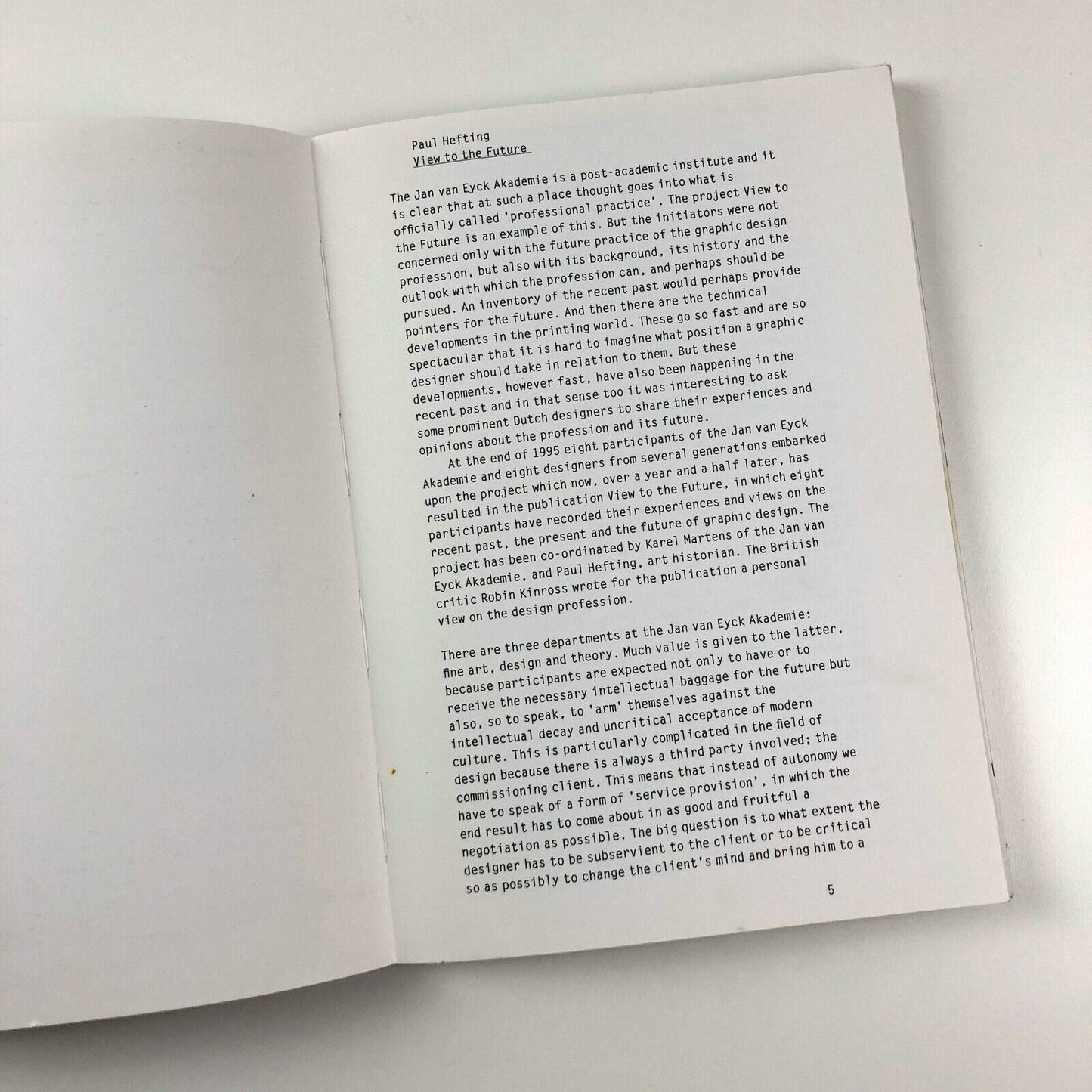 View to the future. Graphic design to-day and tomorrow | Jan van Eyck Akademie, Maastricht, 1997