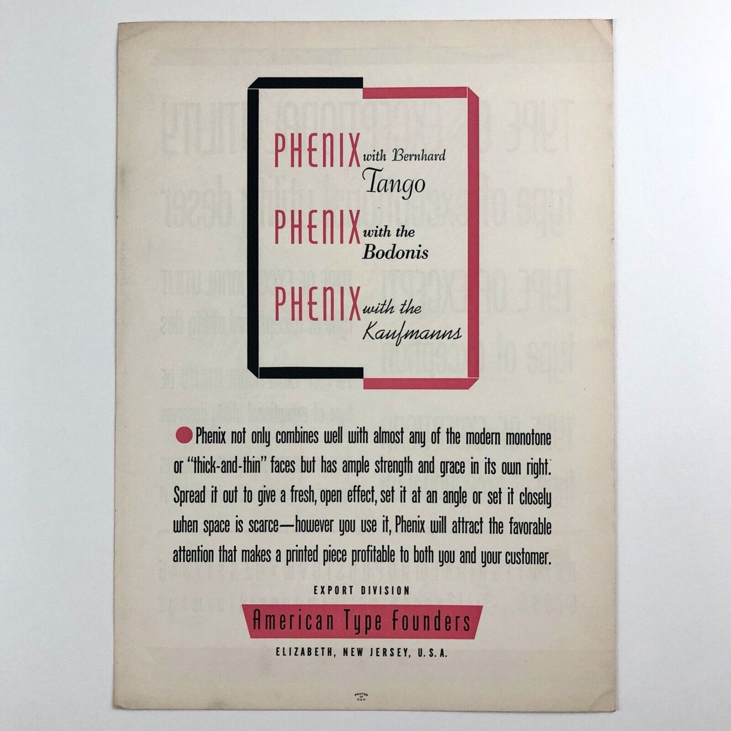 Phenix Condensed Gothic | American Type Founders type specimen leaflet | Undated