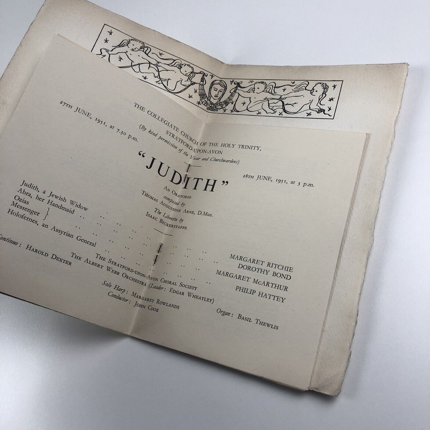 Judith an Oratorio by Dr Arne. The Libretto by Isaac Bickerstaffe. Church of Holy Trinity Stratford-Upon-Avon | Stratford-upon-Avon Festival Committee and Arts Council, 1951