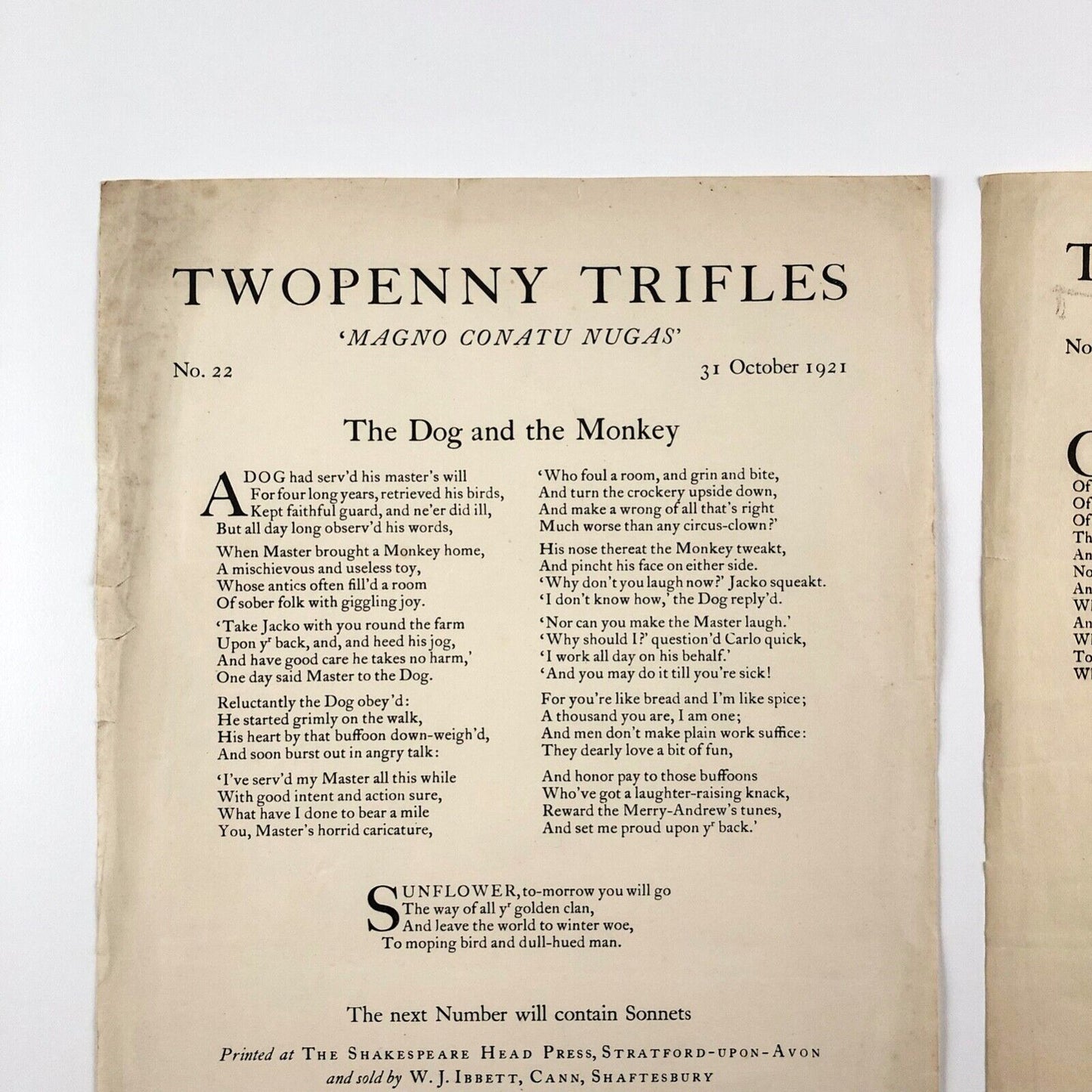 Twopenny Trifles No 21 and No 22 1921 | The Shakespeare Head Press sold by W.J. Ibbett