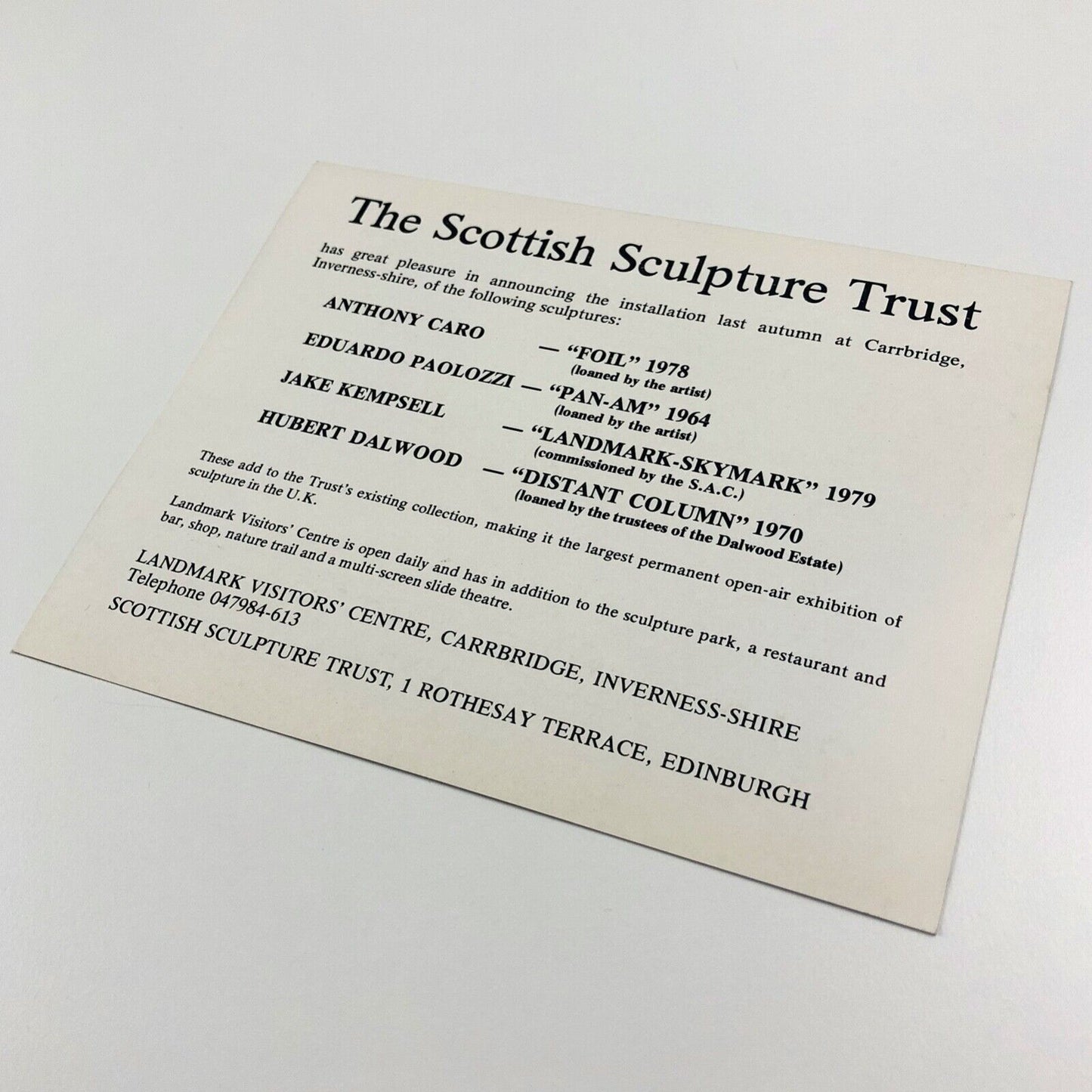 The Scottish Sculpture Trust | Anthony Caro, Eduardo Paolozzi, Hubert Dalwood | Foiled printed card