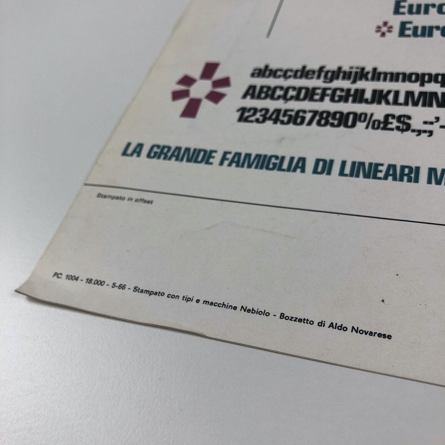 Nuova Serie Eurostile Nera Stretta compatta, Società Nebiolo | Type specimen leaflet | Aldo Novarese