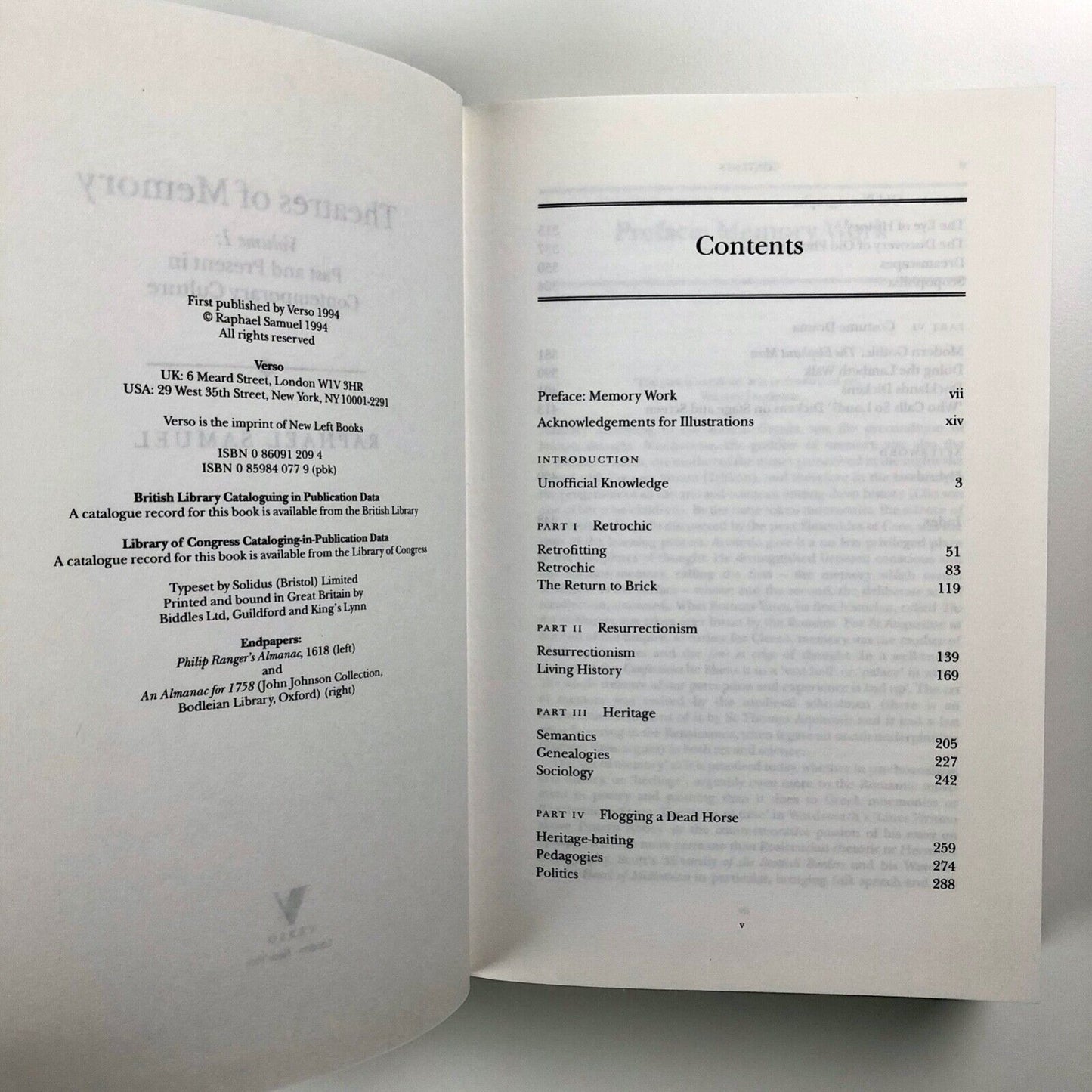 Theatres of Memory. Volume 1: Past and Present in Contemporary Culture by Raphael Samuel | Verso 1994