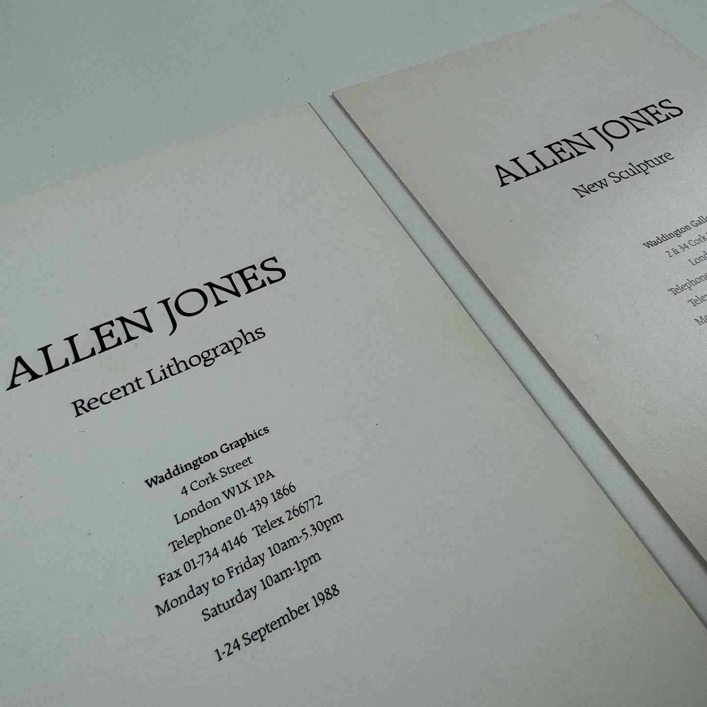 Allen Jones – 2 x promotional cards | Waddington Galleries, 1988