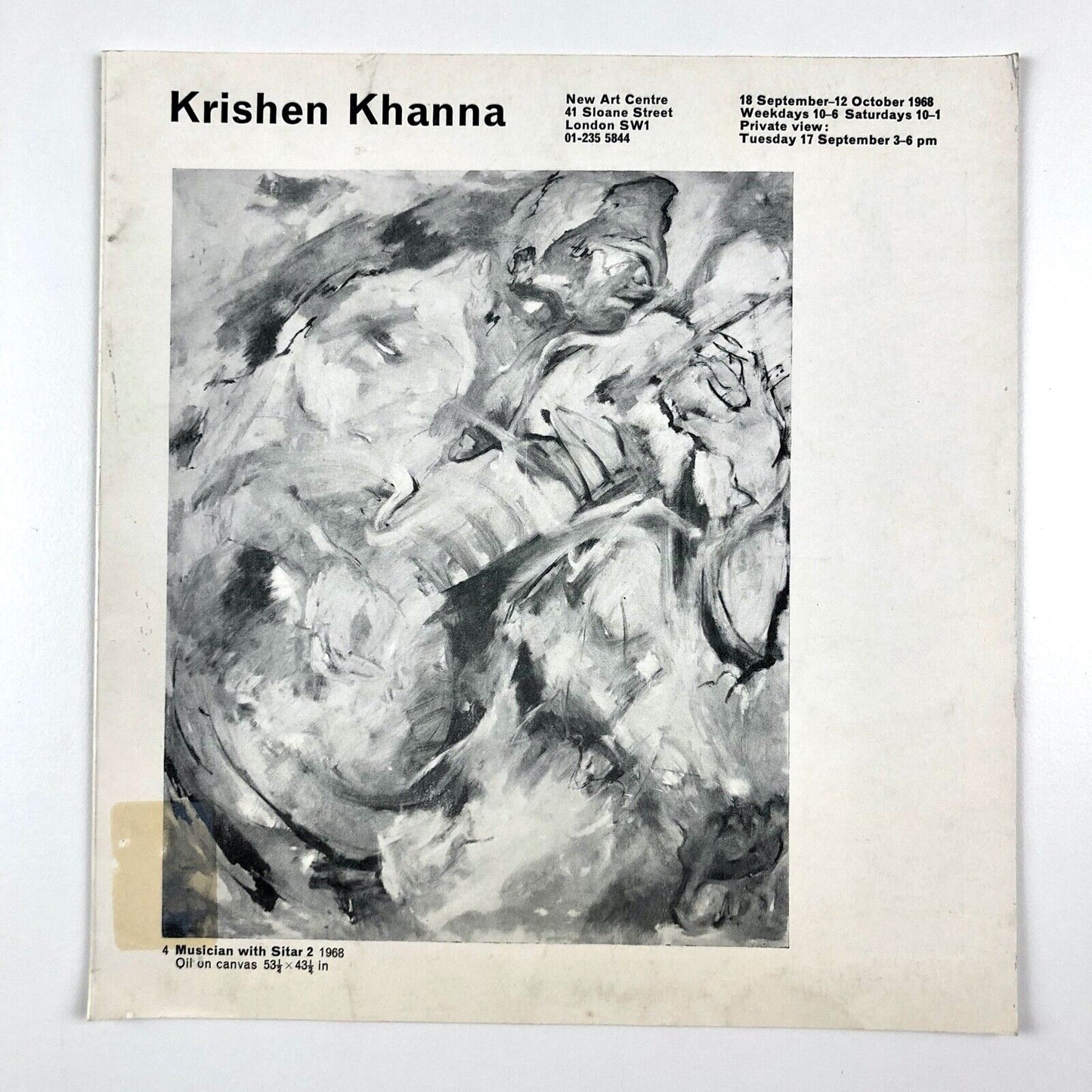 Krishen Khanna exhibition leaflet/folding card | New Art Centre London, 1968