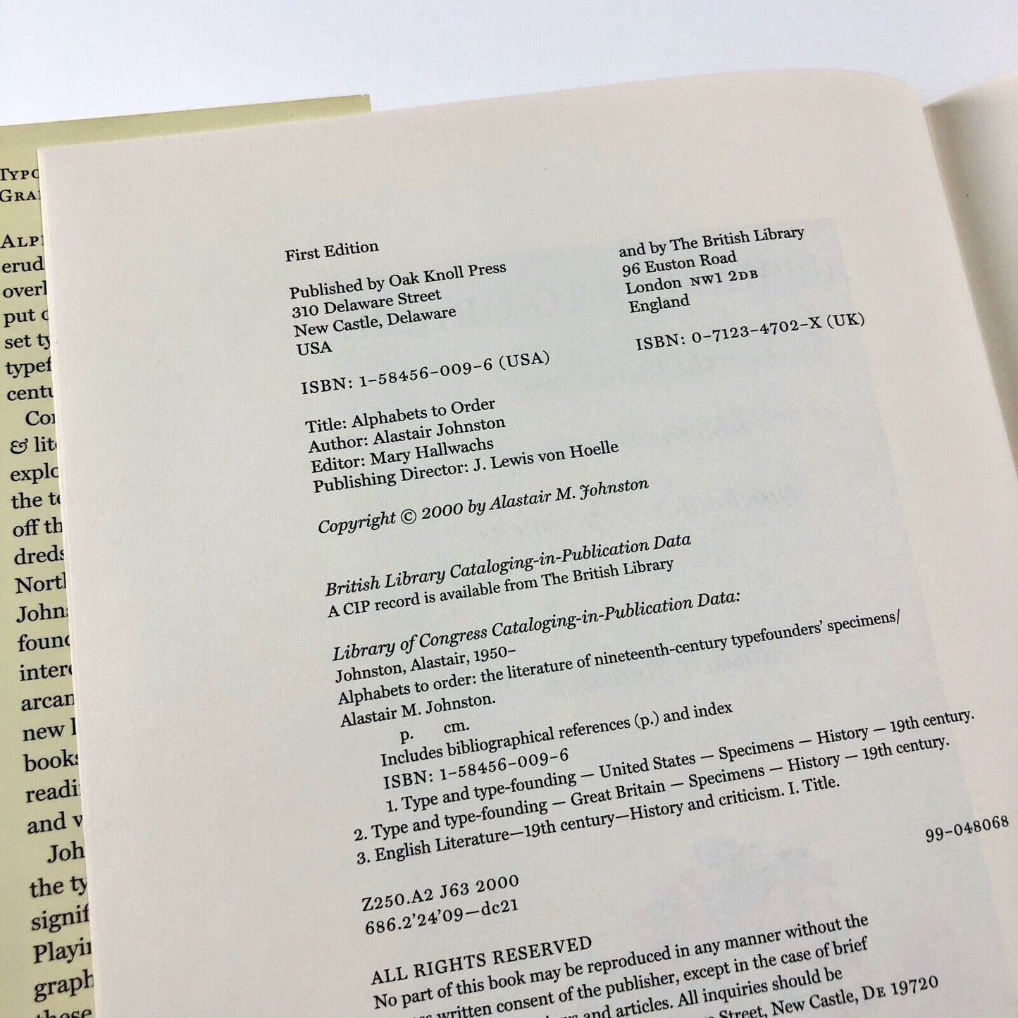 Alphabets To Order. The Literature of Nineteenth Century Typefounders' Specimens by Alastair Johnston | Oak Knoll Press/The British Library, 2000