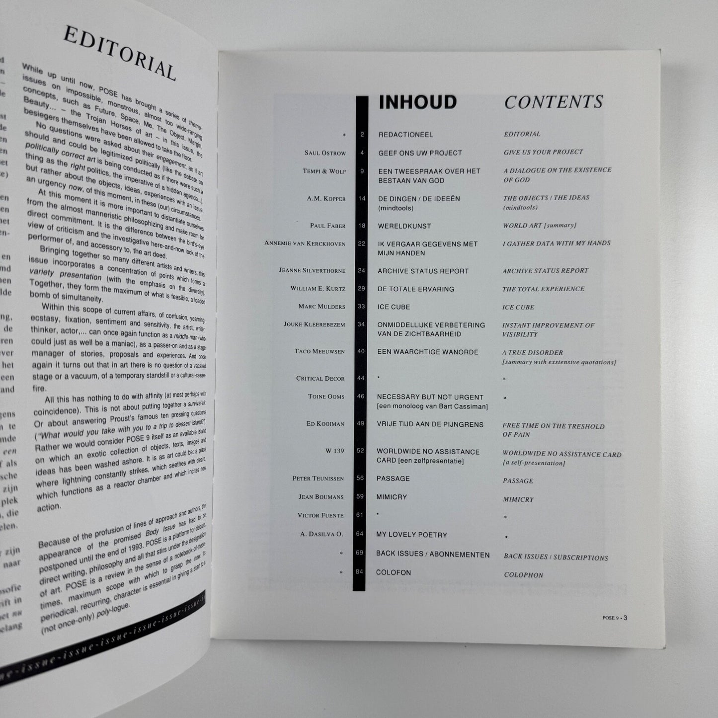 POSE issue 9. Spring/Summer 1993. Stichting Polysemisch Instituut. Edited by Toine Ooms. Text in English and Dutch