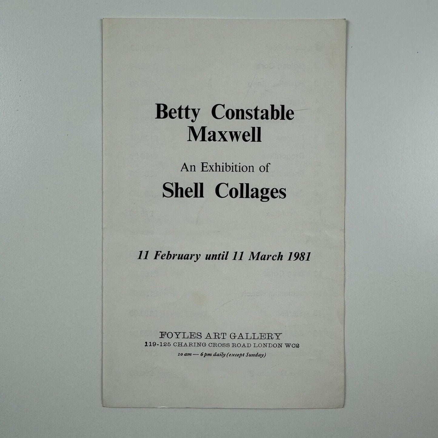 Betty Constable Maxwell – An exhibition of Shell Collages | Foyles Art Gallery, 1981