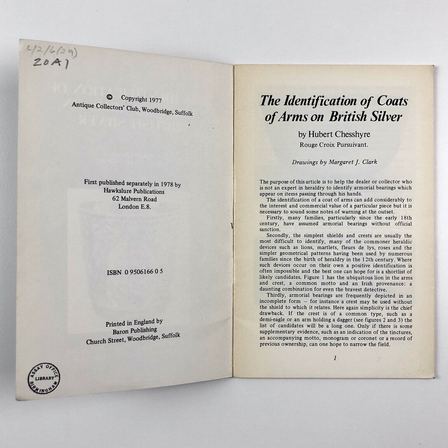 The Identification of Coats of Arms on British Silver | Hubert Chesshyre, 1978