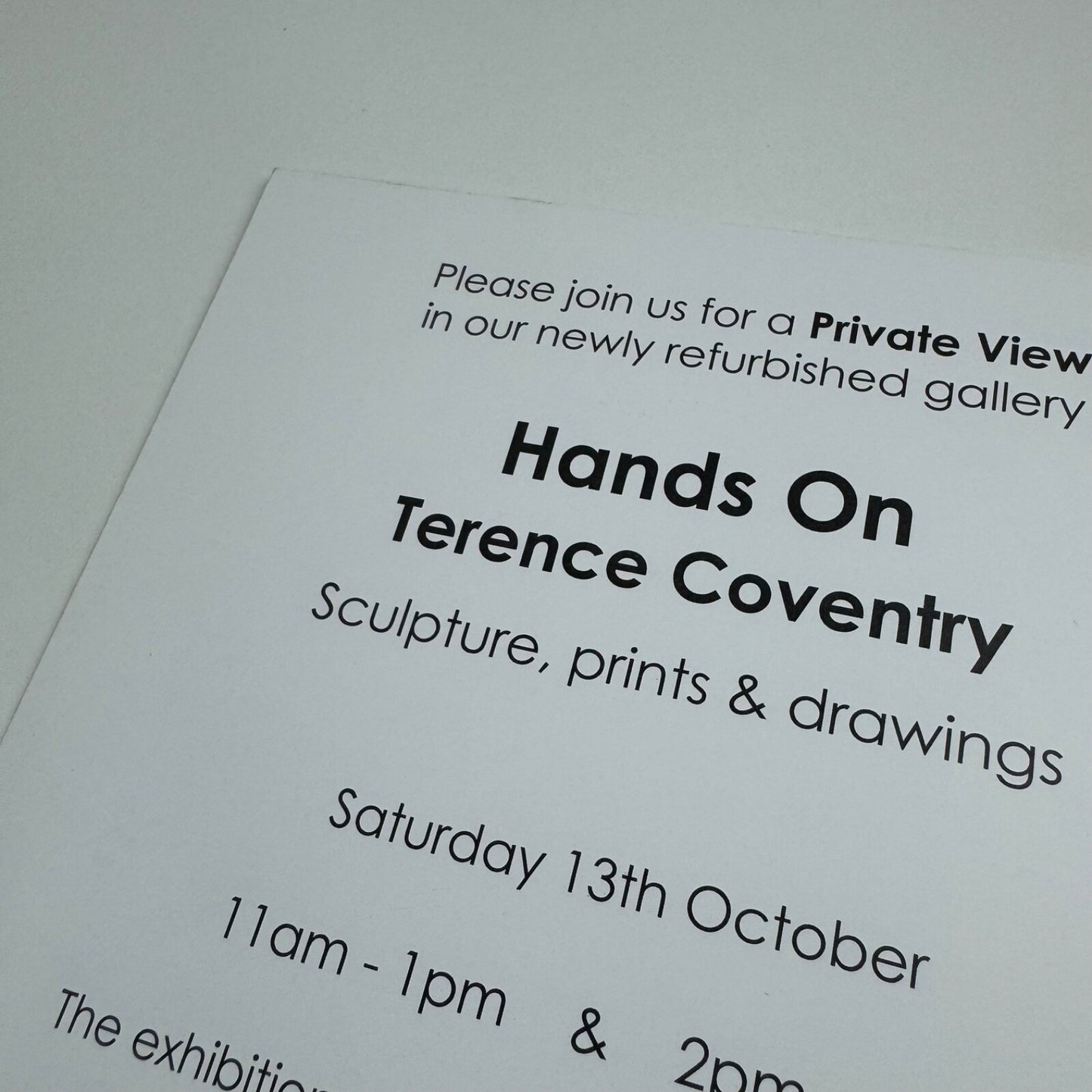 Private view invitation for Hands On Terence Coventry | Gallery Pangolin, c.2012
