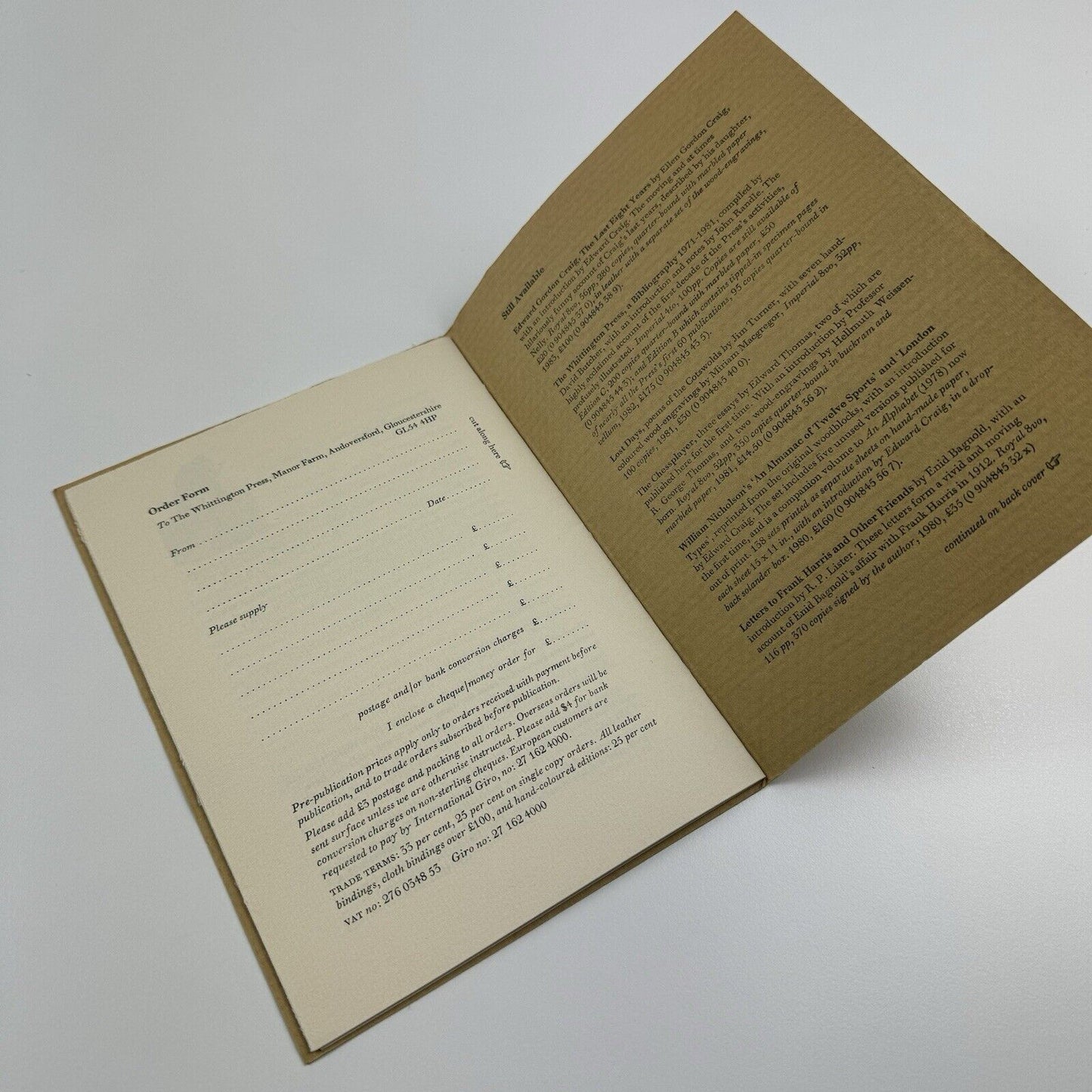 Books from The Whittington Press 1983 & 1984 | Leaflet/prospectus