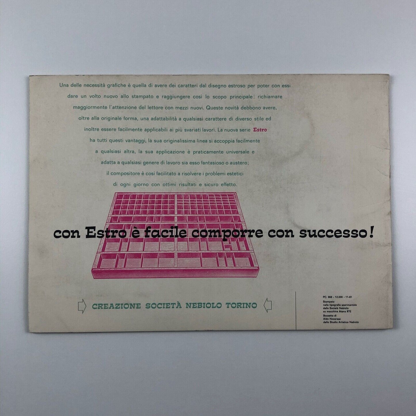 Il carattere del SORRISO type specimen booklet for Società Nebiolo Aldo Novarese 1961