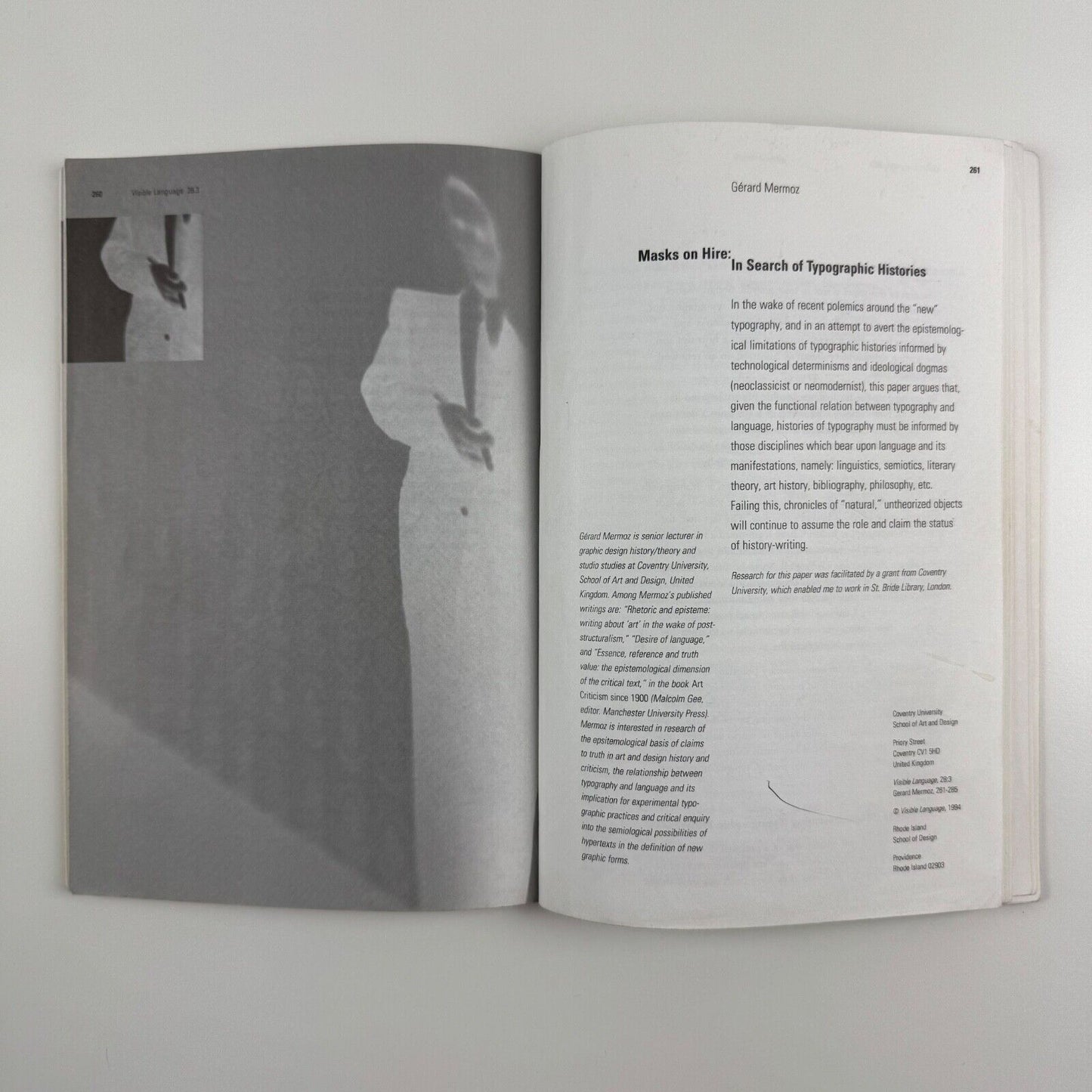 Visible Language journal Vol 28 Number 3 July 1994 Special Project Critical Histories of Graphic Design Part 1 Critiques. Guest editor Andrew Blauvelt