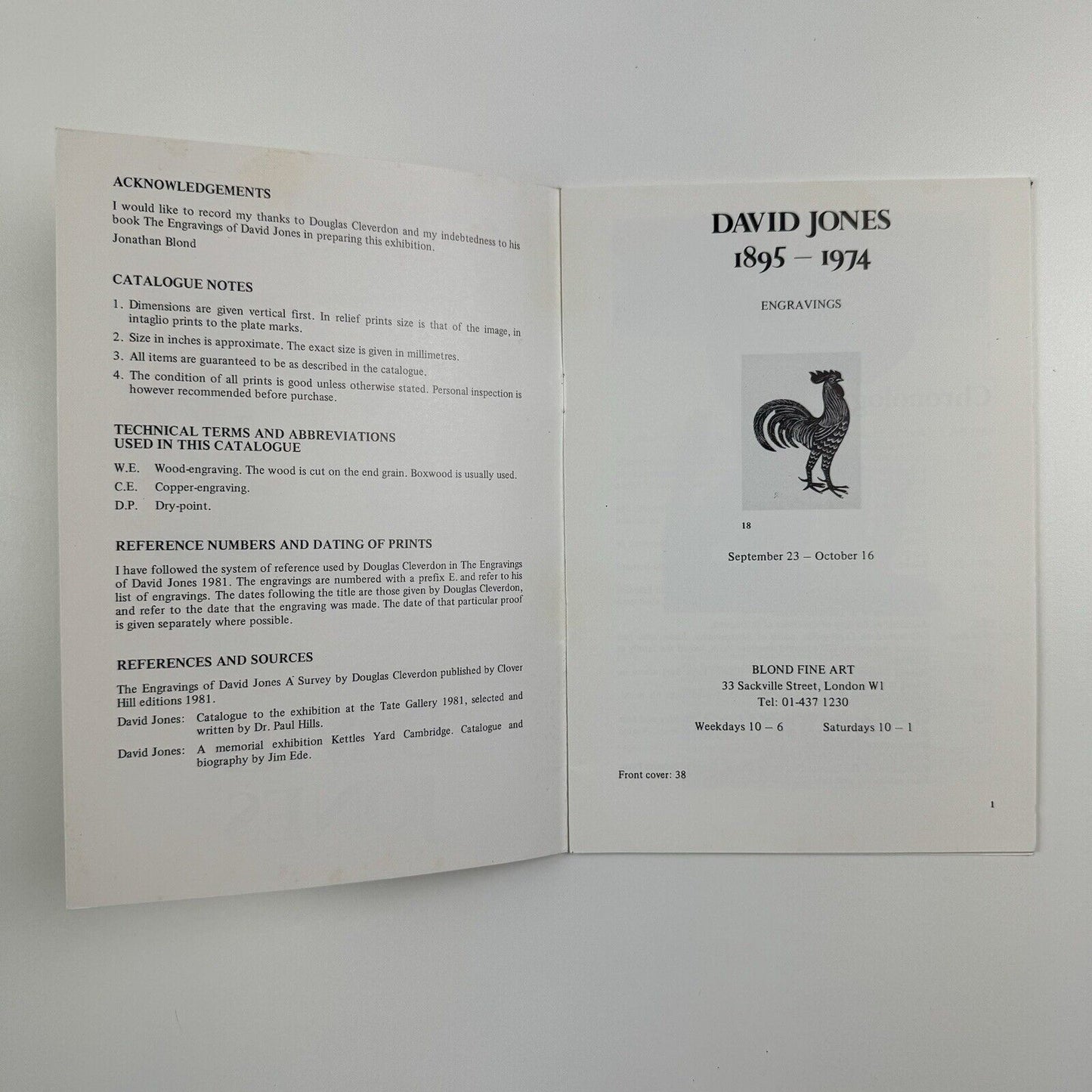 David Jones – Engravings | Blond Fine Art catalogue booklet, 1982