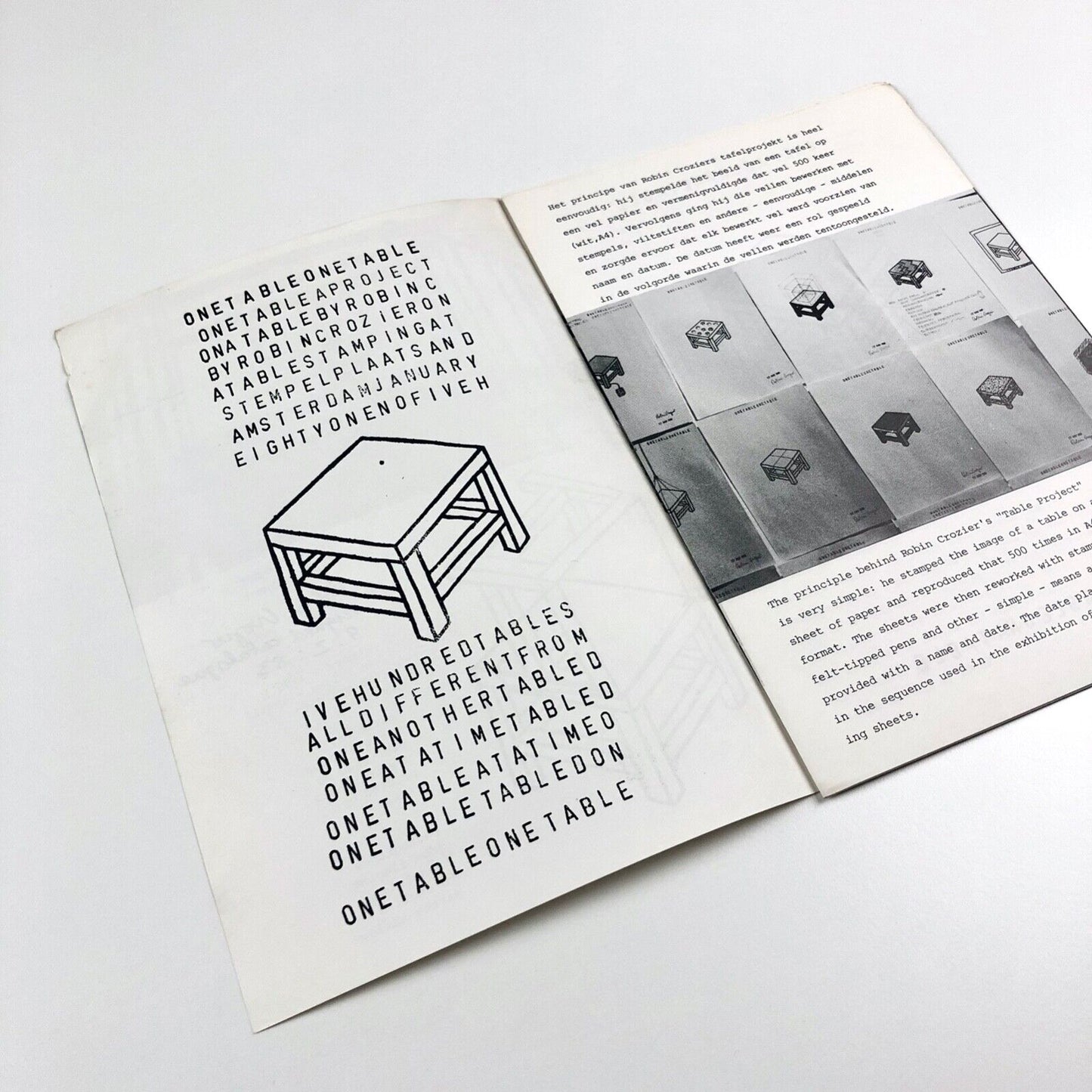 Leaflet for Robin Crozier: Table-project rubber 4 (1981) no 1, Jan to April signed
