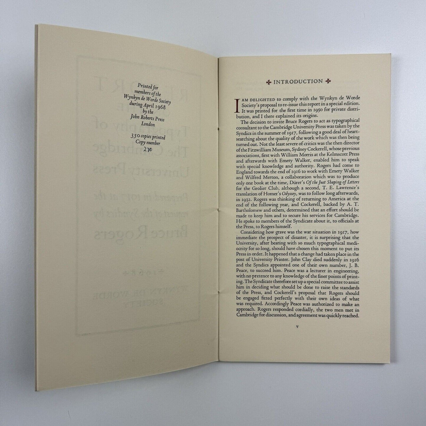 Report on the Typography of Cambridge University Press | Bruce Rogers | Wynkyn de Worde Society, 1968