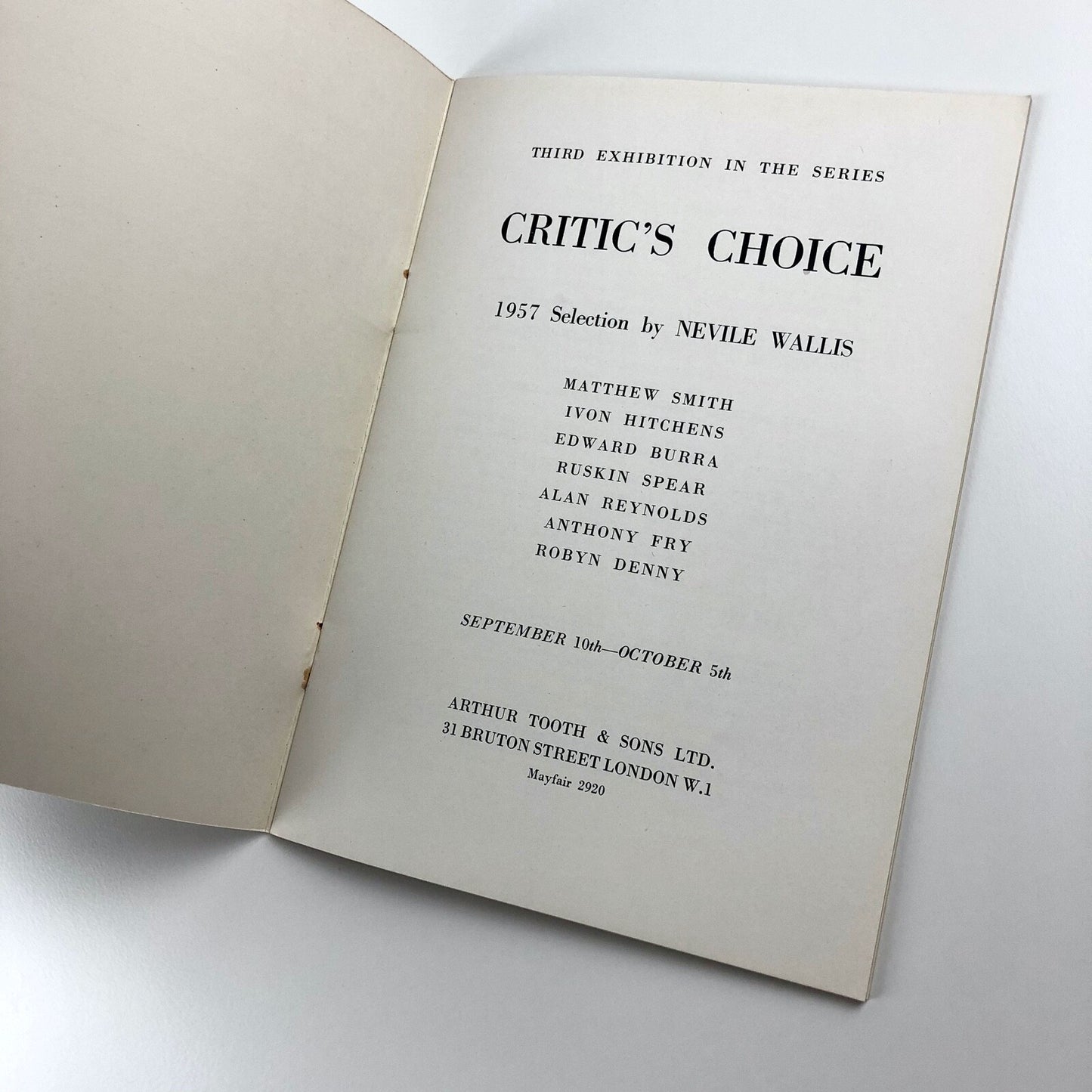 Critic's Choice 1957 - Nevile Wallis | Arthur Tooth 1957