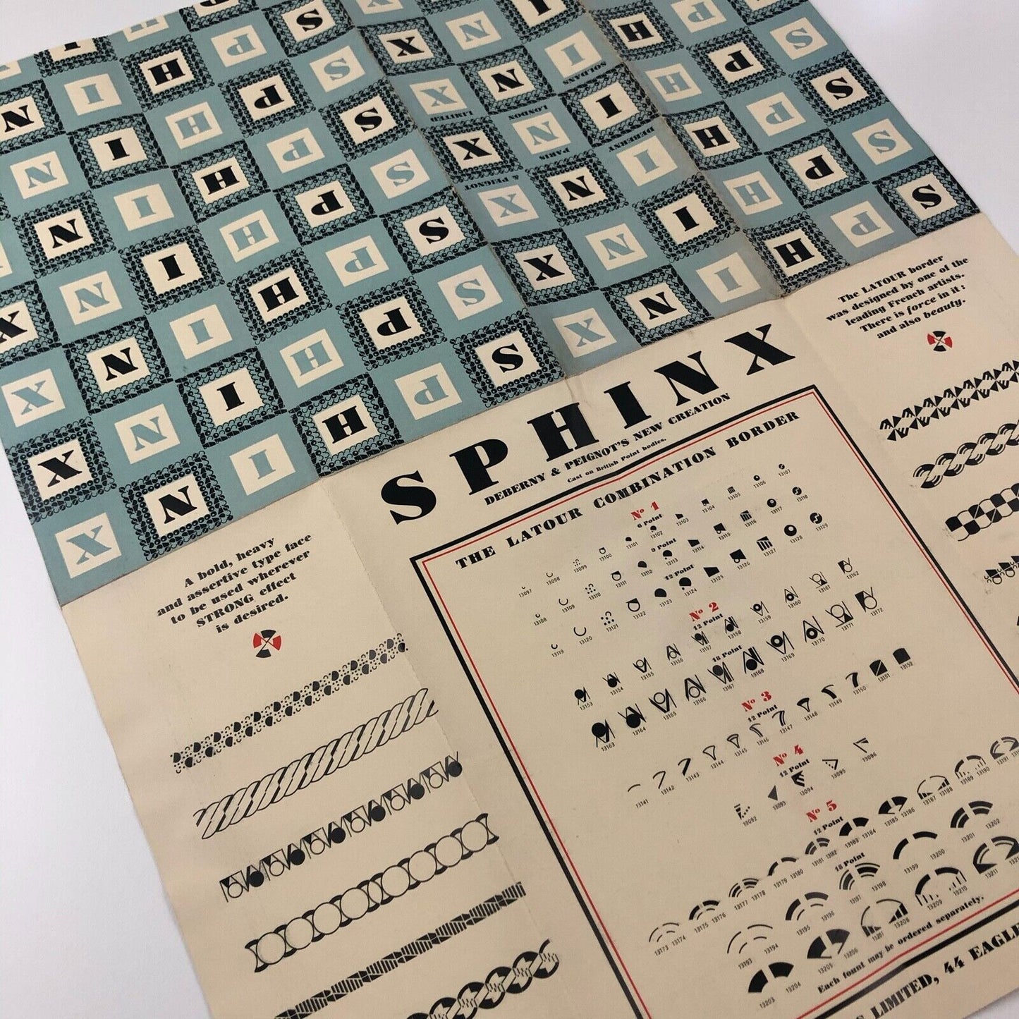 Deberny & Peignot ‘SPHINX’ type specimen leaflet for Soldans Limited c.1925?