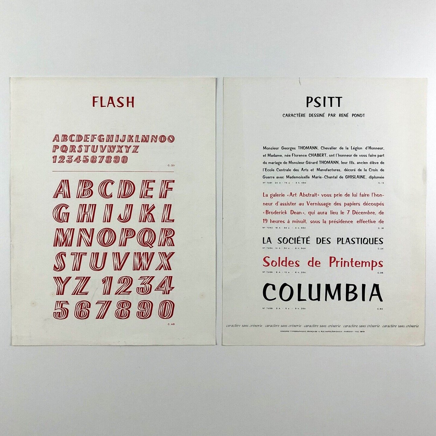 Flash and Psitt – 2 x type specimen sheets | Fonderie Typographique Française
