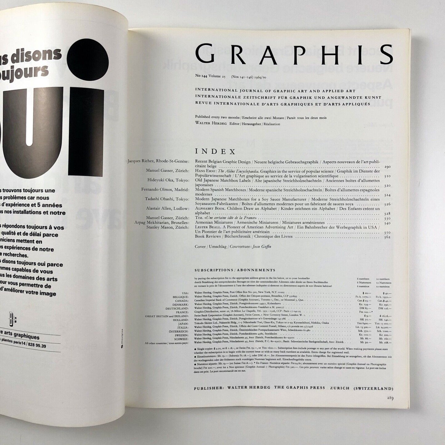 Graphis International Journal of Graphic Art and Applied Art No 144 Vol 25 1969/70. Walter Herdeg The Graphis Press